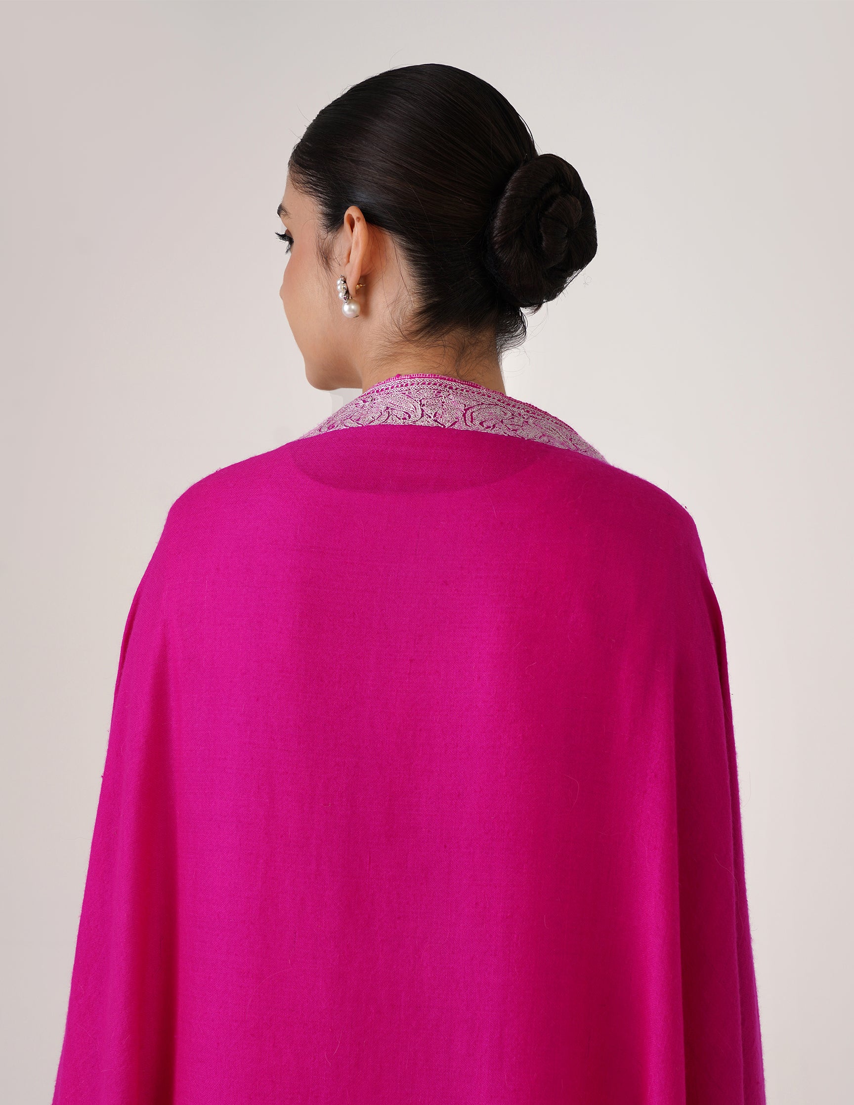 Kashmiri Handwoven Pashmina Tilla Shawl Neemdore – Pink & Silver | Handwoven Heritage - Kashmir Box