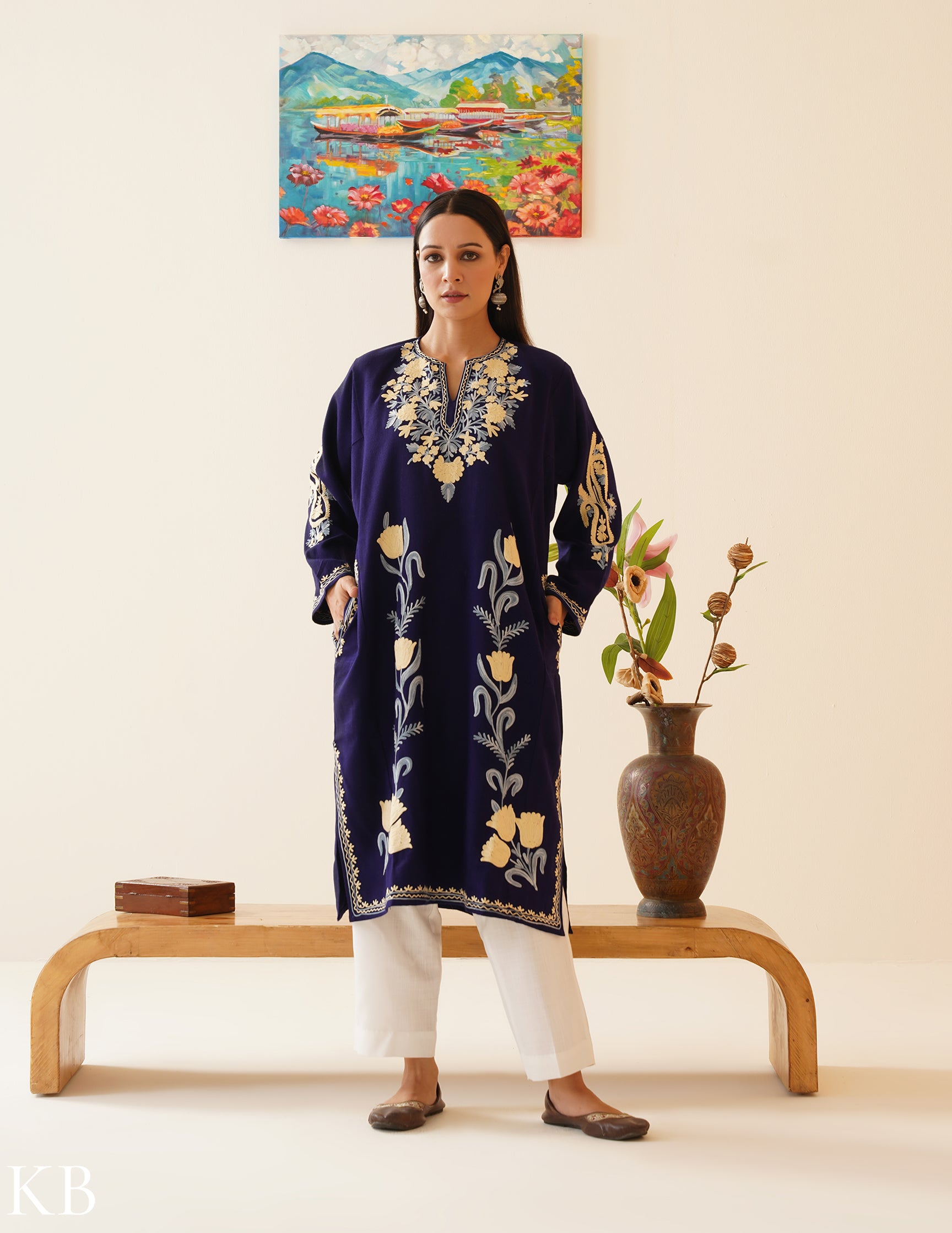 Rang-e-Khizan Aari Graced Night Blue Phiran - Kashmir Box