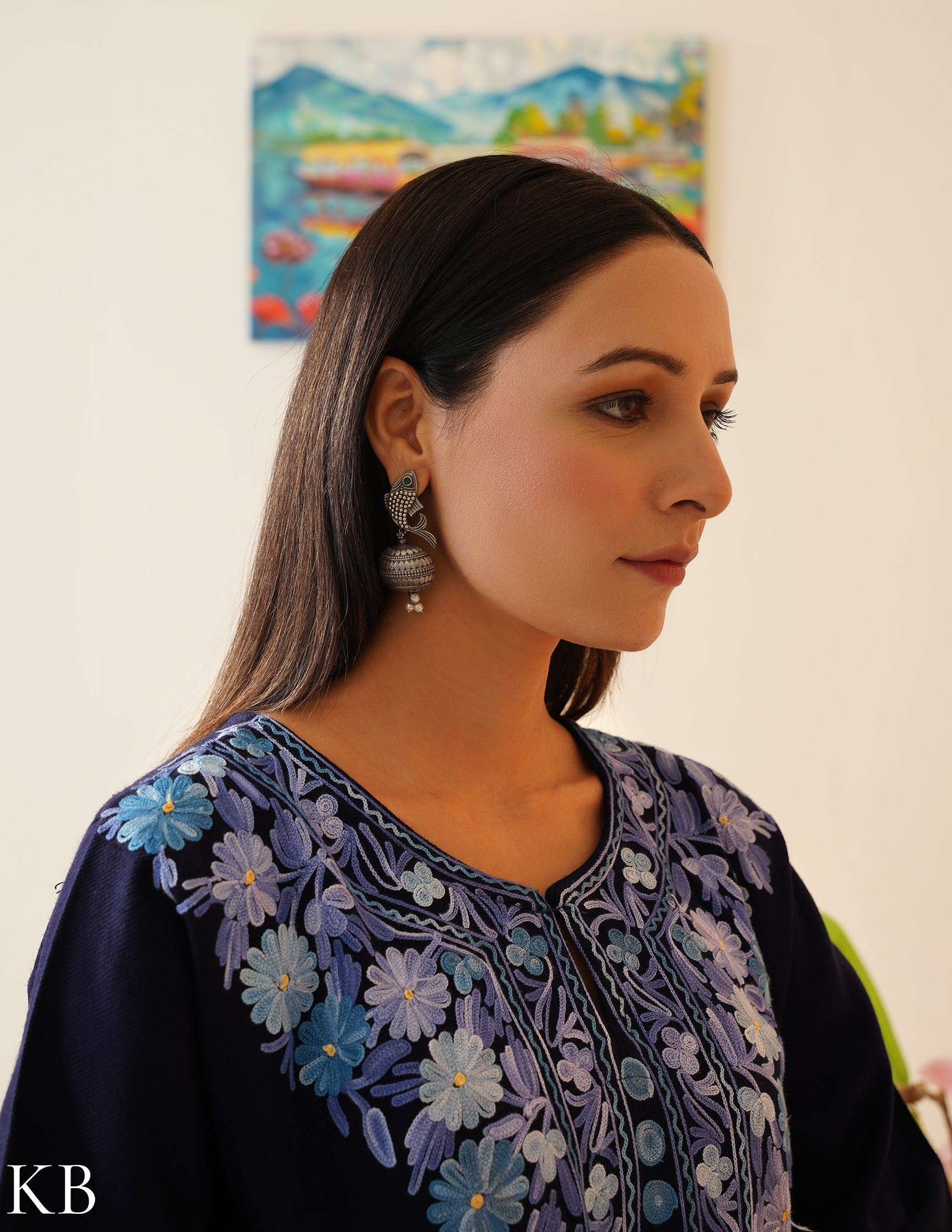 Rang-e-Khizan Navy Blue Posy Aari Phiran - Kashmir Box