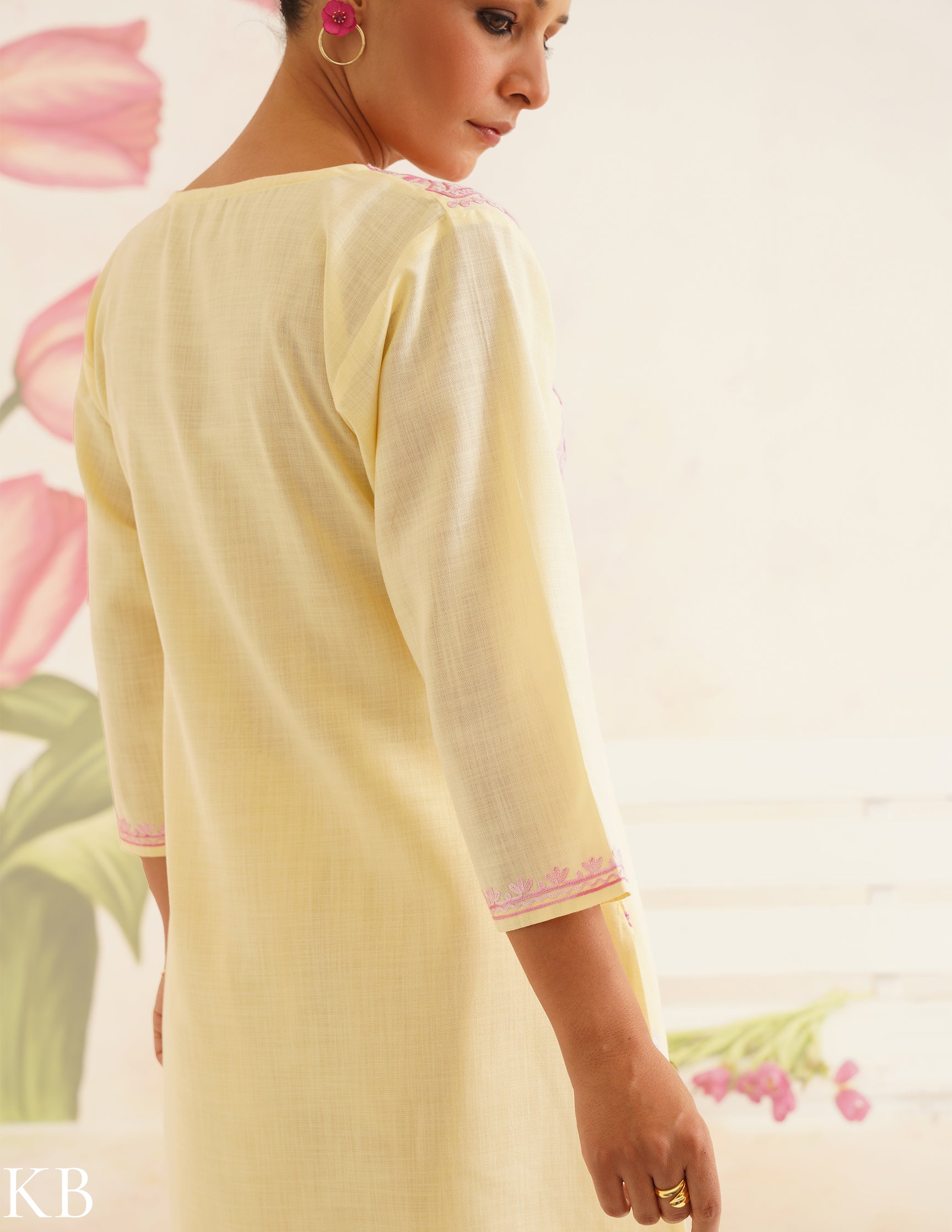 Lemon Yellow Coordset with Pink Embroidery | Bahaar Collection 2025 - Kashmir Box