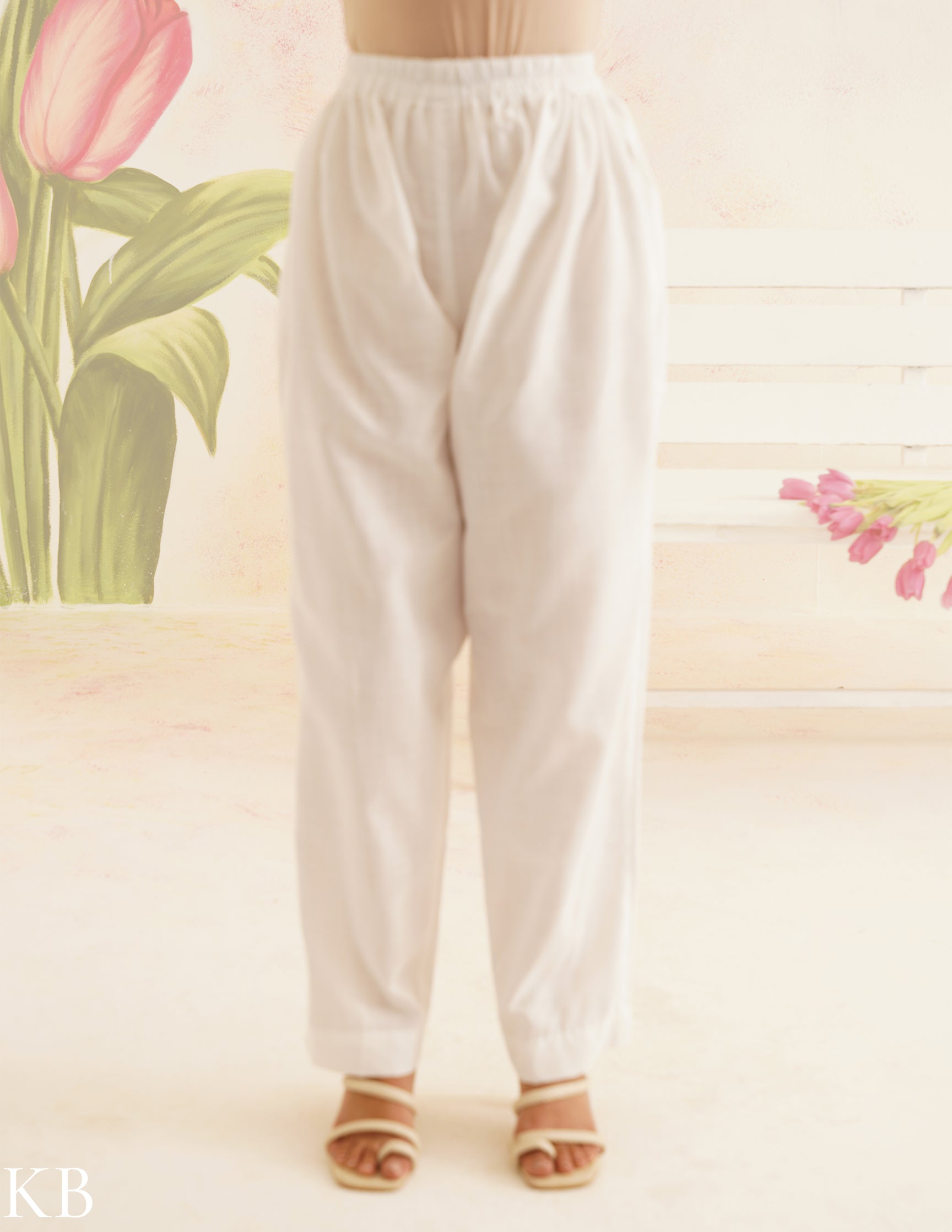 Peach Cotton Kurti with Sky Blue Embroidery and White Pants | Bahaar Collection 2025 - Kashmir Box