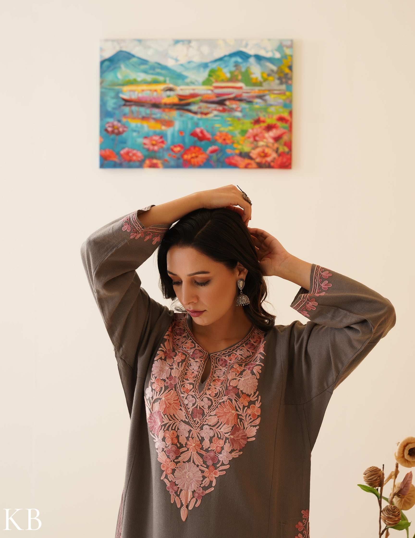 Rang-e-Khizan Old Saffron Lavender Aari Phiran - Kashmir Box