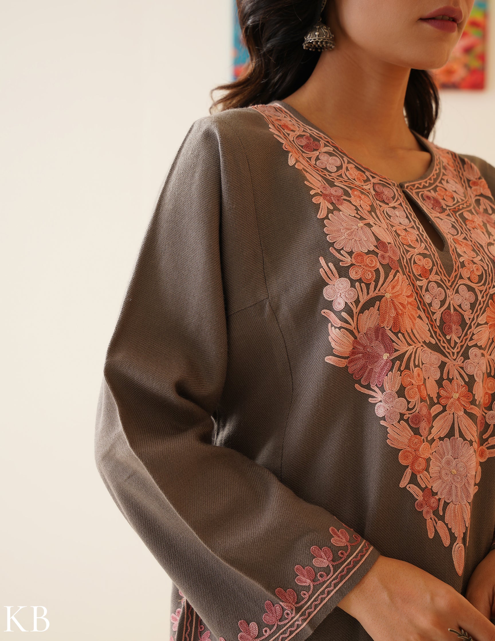 Rang-e-Khizan Old Saffron Lavender Aari Phiran - Kashmir Box