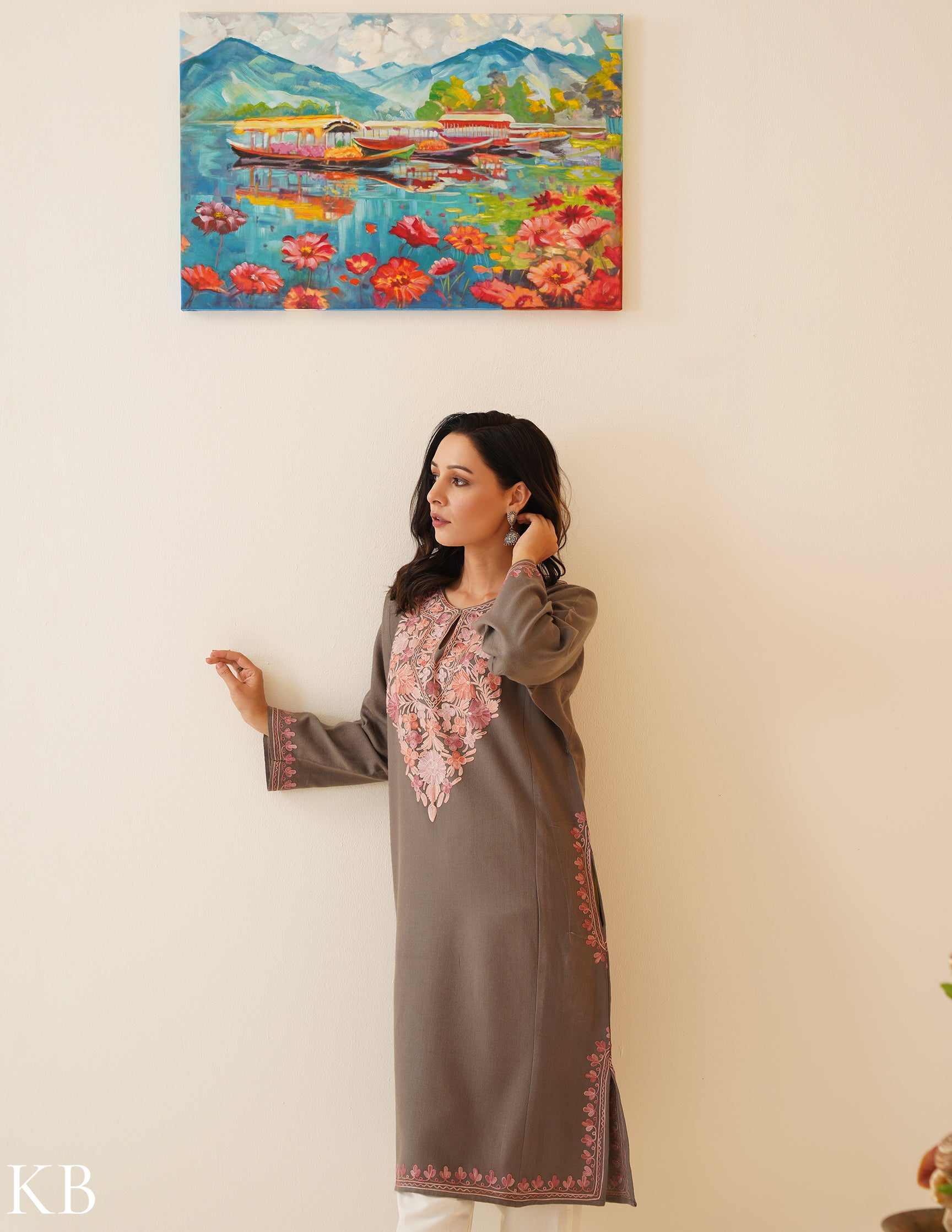 Rang-e-Khizan Old Saffron Lavender Aari Phiran - Kashmir Box