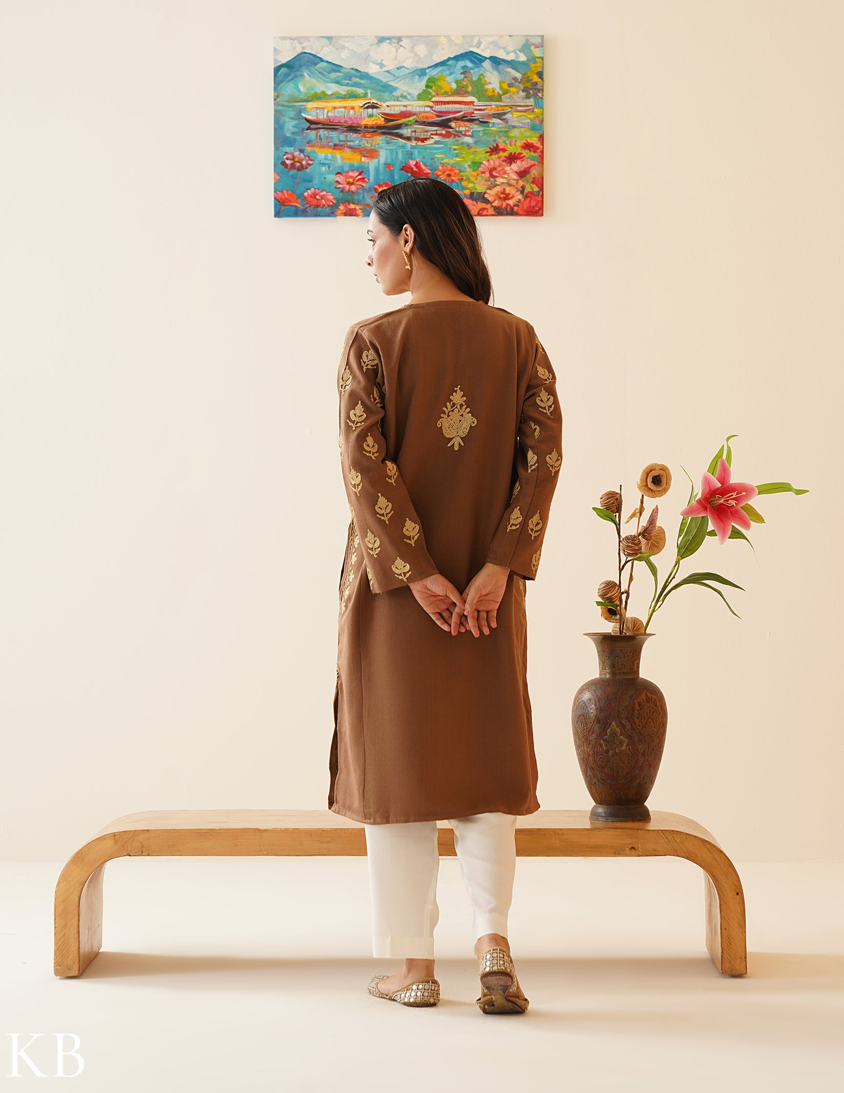 Rang-e-Khizan Golden Chestnut Zari Phiran - Kashmir Box