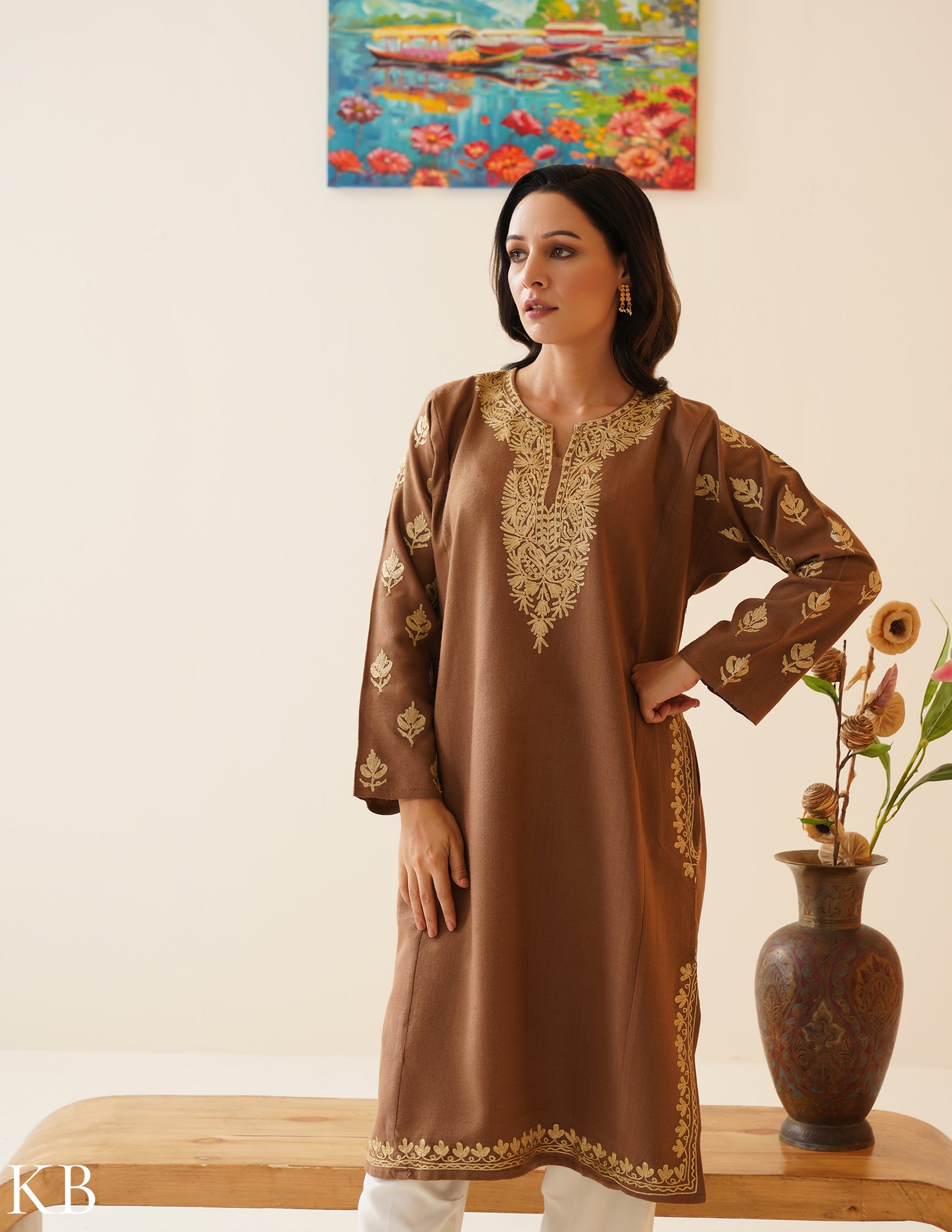 Rang-e-Khizan Golden Chestnut Zari Phiran - Kashmir Box