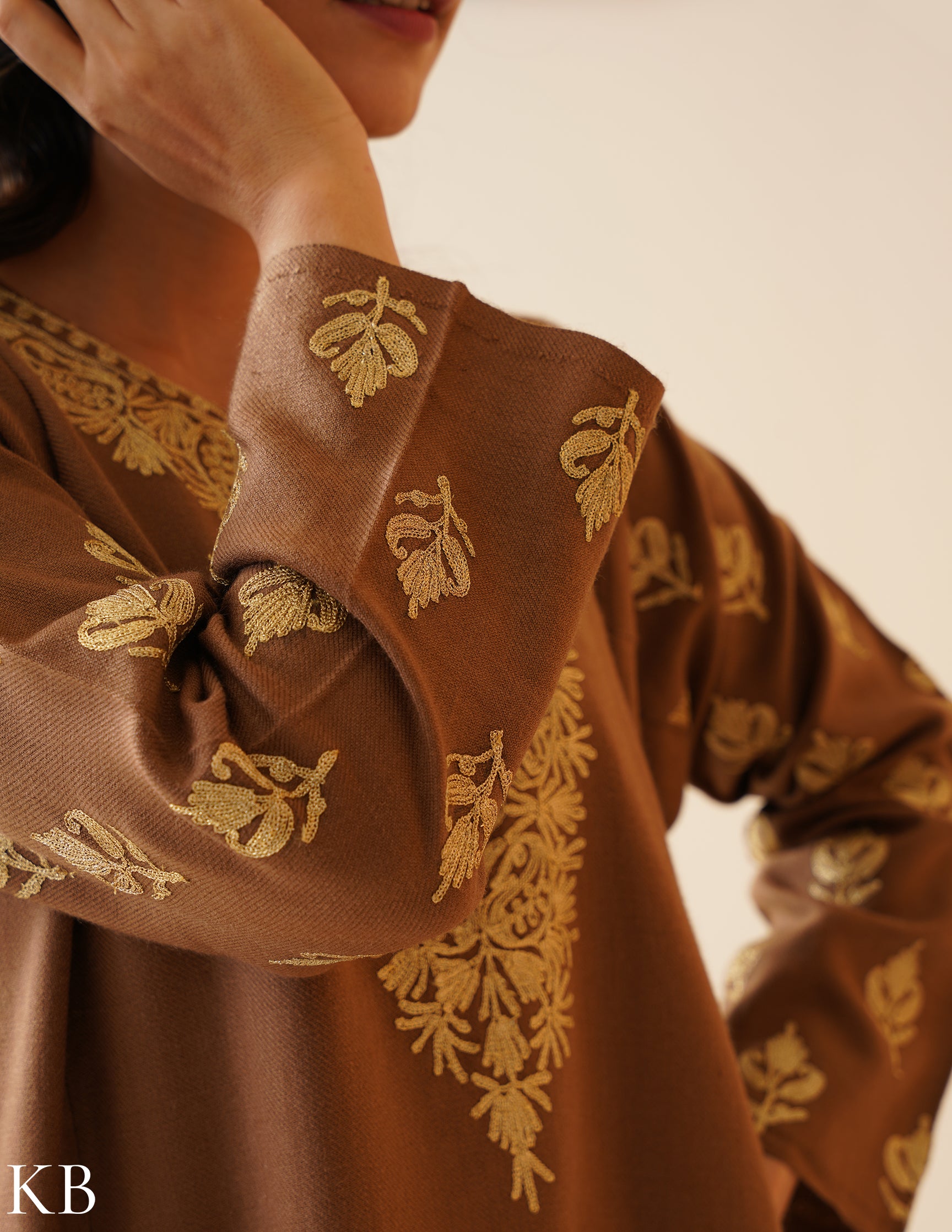 Rang-e-Khizan Golden Chestnut Zari Phiran - Kashmir Box