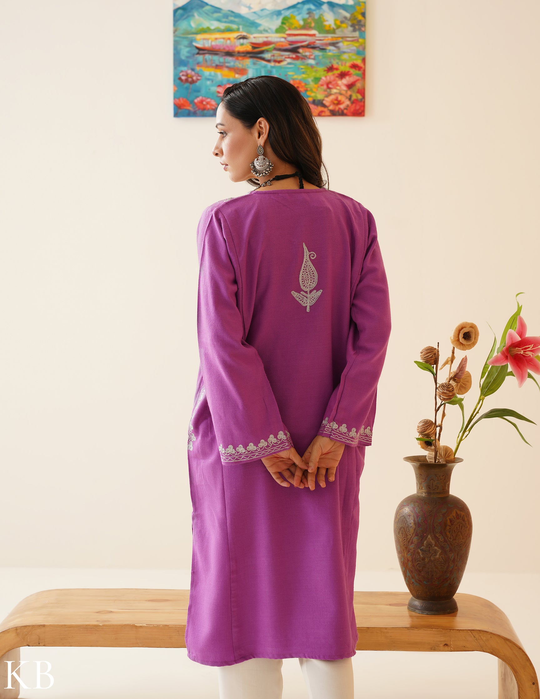 Rang-e-Khizan Orchid Paisley Zari Phiran - Kashmir Box