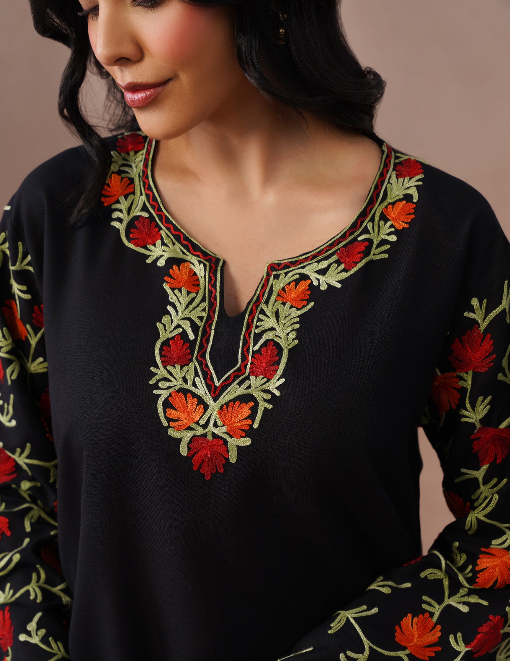 Black Cotton Coordset – Vibrant Multicolor Aari Work | Versatile Ethnic Wear - Kashmir Box