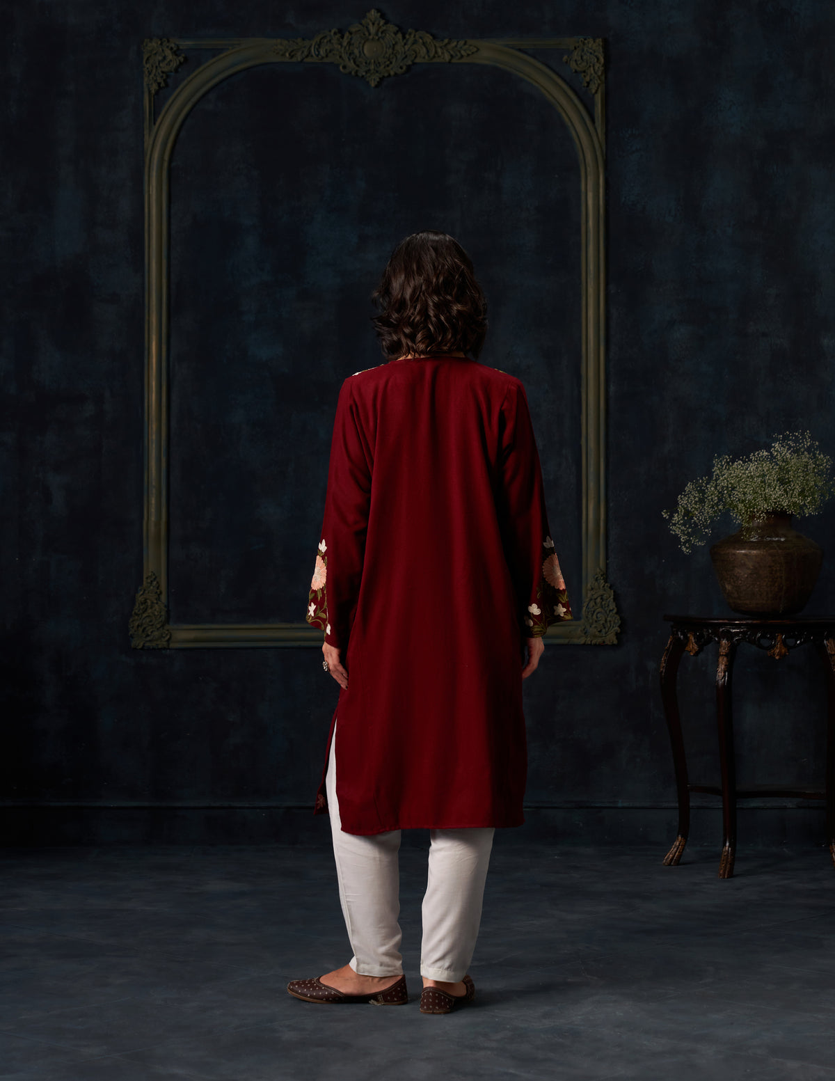Kashmiri Aari Embroidered Woollen Phiran – Maroon | Timeless Winter Wear - Kashmir Box