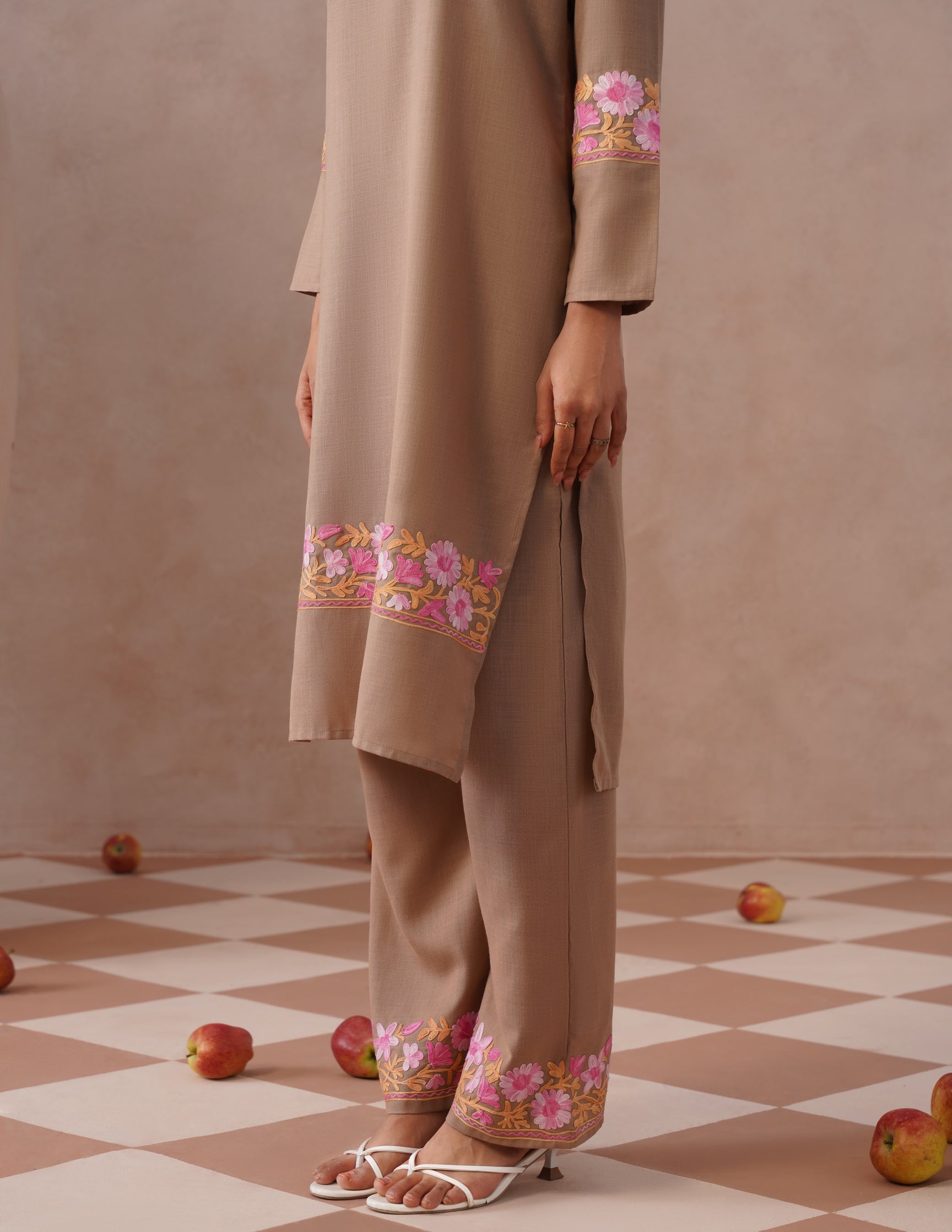 Fawn Cotton Coordset – Tonal Pink Aari Embroidery | Everyday Ethnic Wear - Kashmir Box