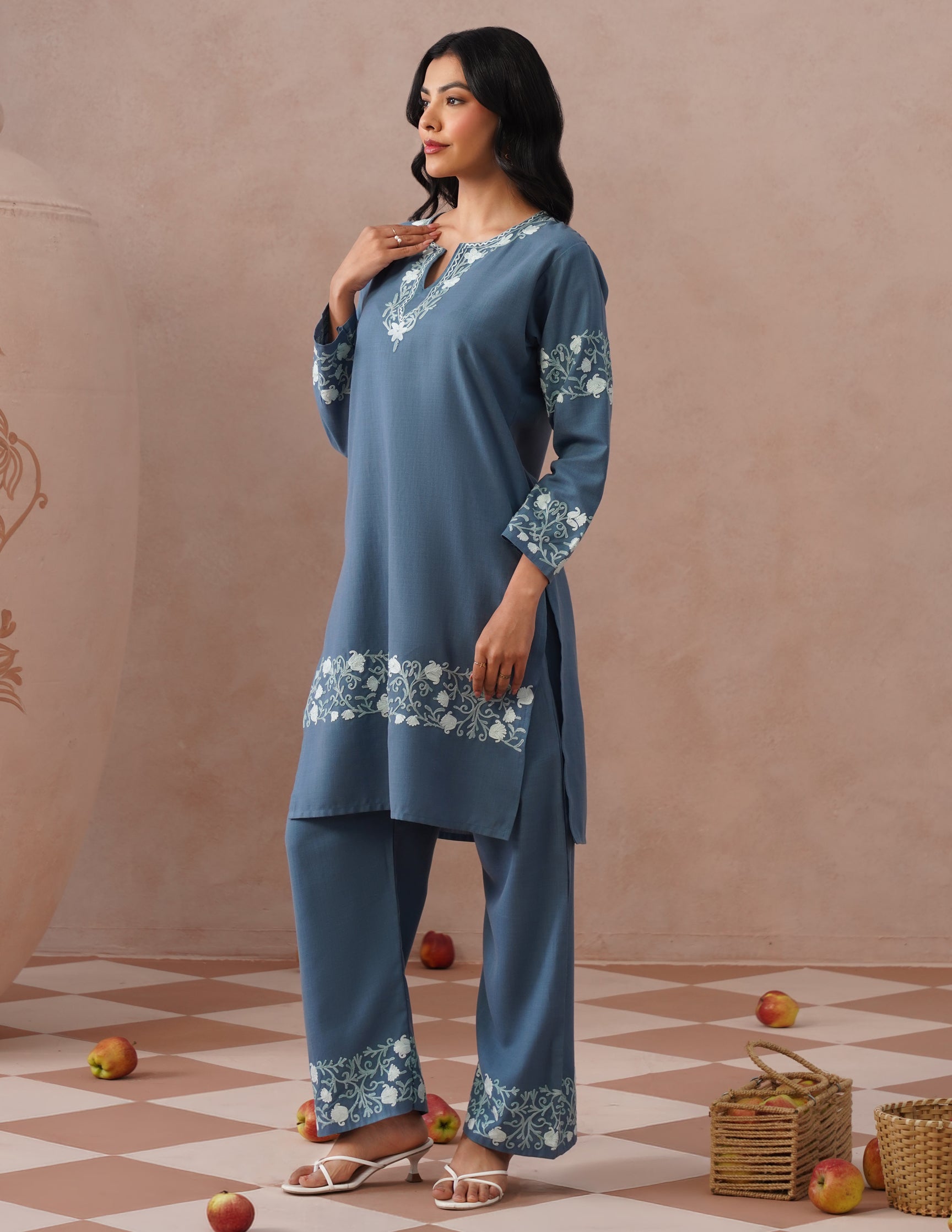 Slate Grey Cotton Coordset – Minimalist Plain | Office & Casual Ethnic Wear - Kashmir Box