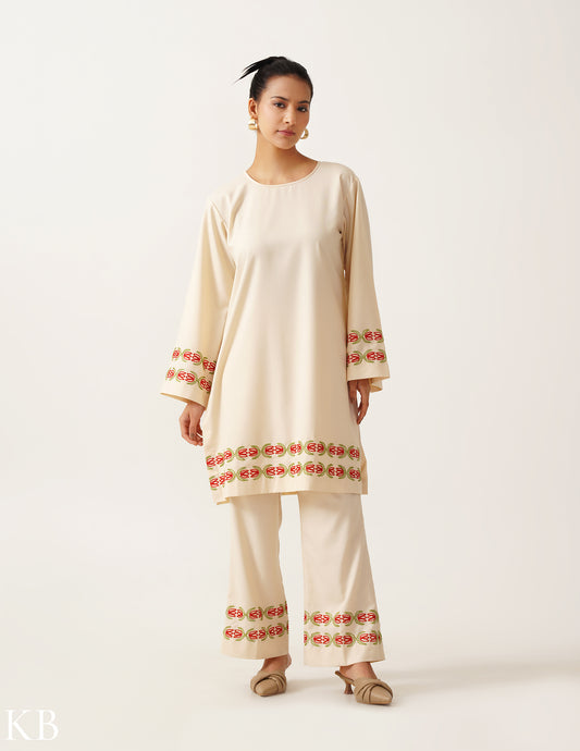 Amana Ivory Comfort Fit Hand Embroidered Co-ord Set