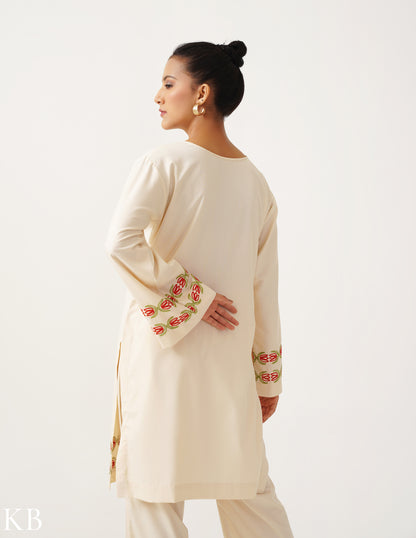 Amana Ivory Comfort Fit Hand Embroidered Co-ord Set - Kashmir Box