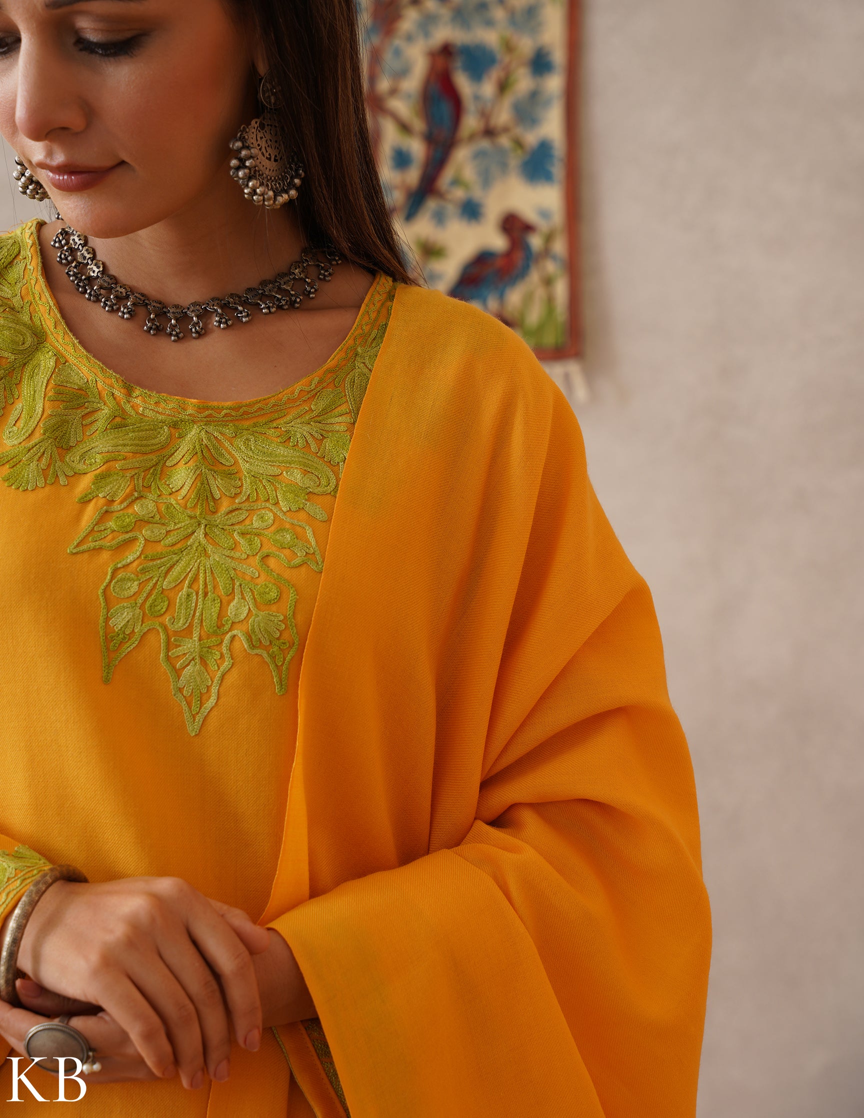 meHER Sun Yellow Kashmiri Aari Woollen Co-ord Set - Kashmir Box