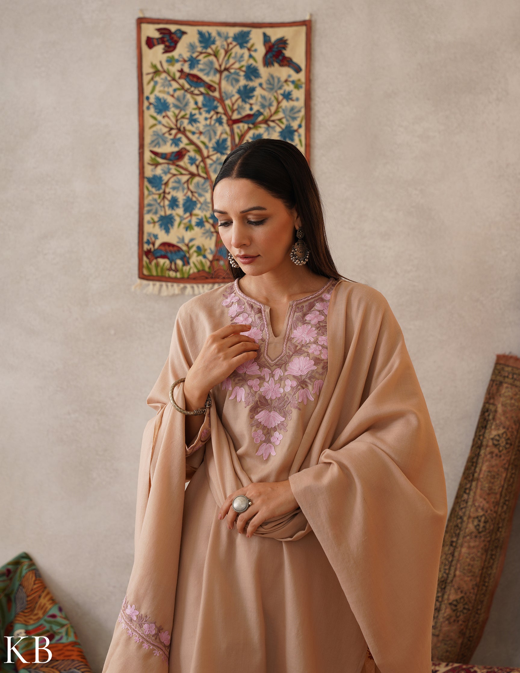 meHER Latte Brown Kashmiri Aari Woollen Co-ord Set - Kashmir Box