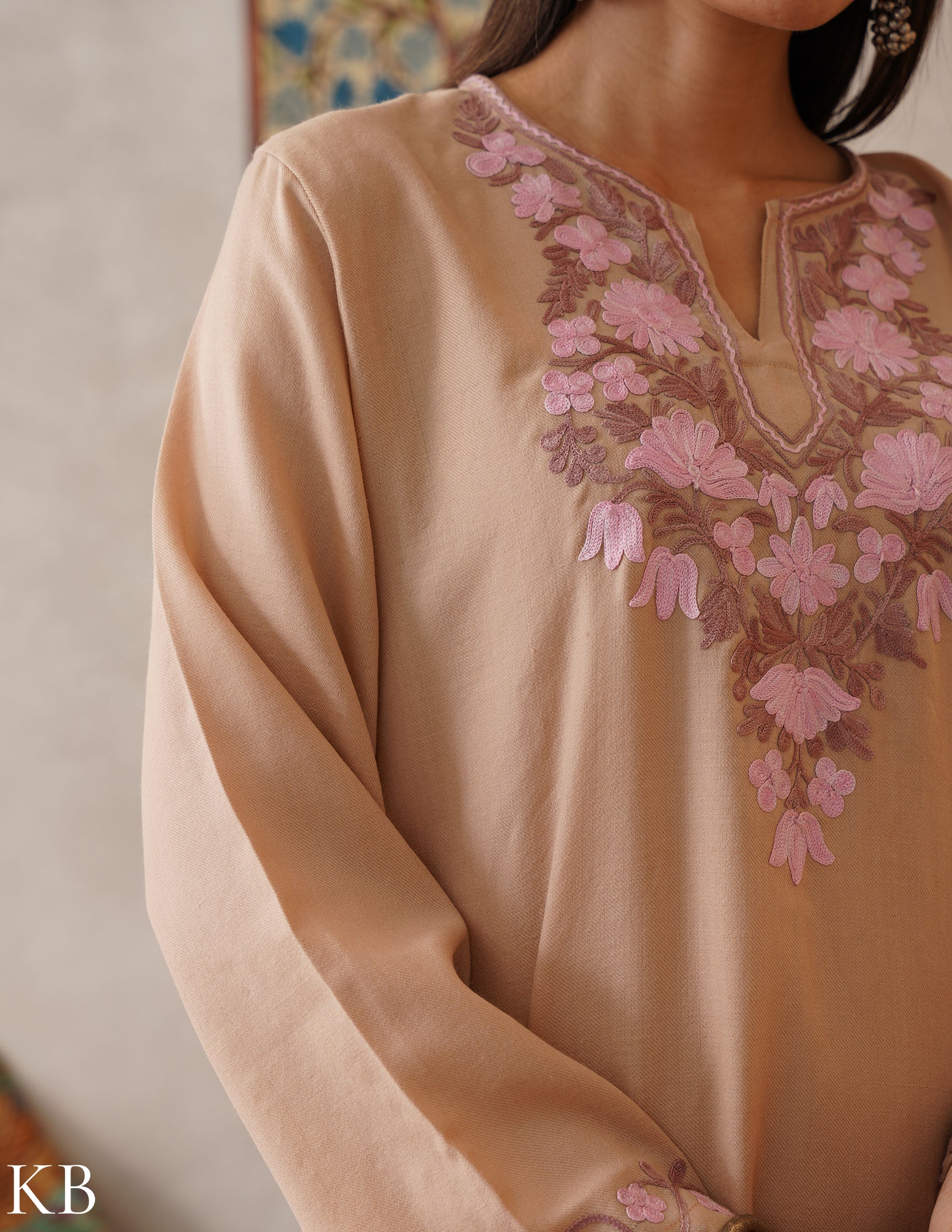 meHER Latte Brown Kashmiri Aari Woollen Co-ord Set - Kashmir Box