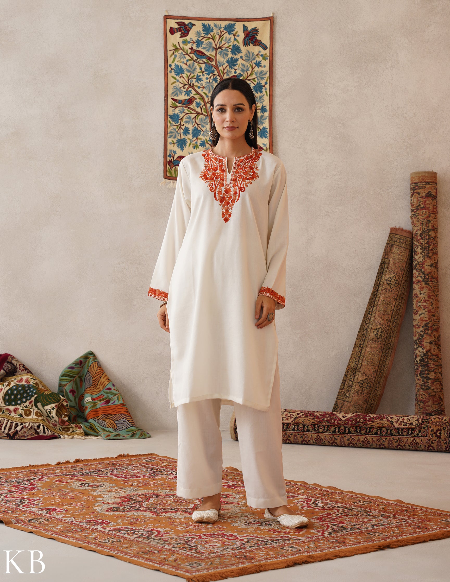 meHER Off-White Kashmiri Aari Woollen Co-ord Set - Kashmir Box
