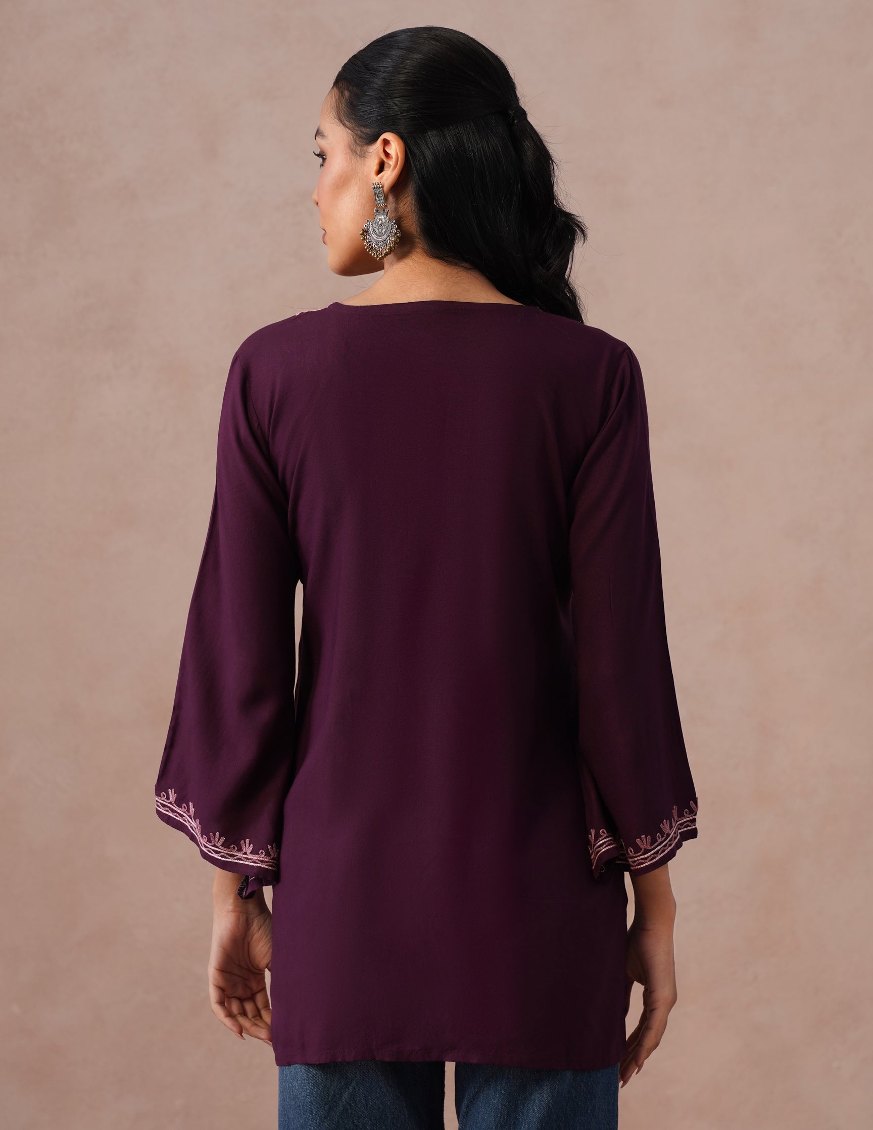 Wine Rayon Kurti – Tonal Aari Embroidery | Everyday Ethnic Wear - Kashmir Box