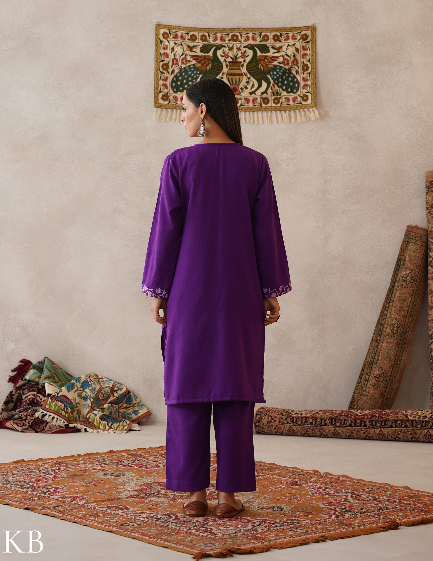 meHER Royal Purple Kashmiri Aari Woollen Co-ord Set - Kashmir Box