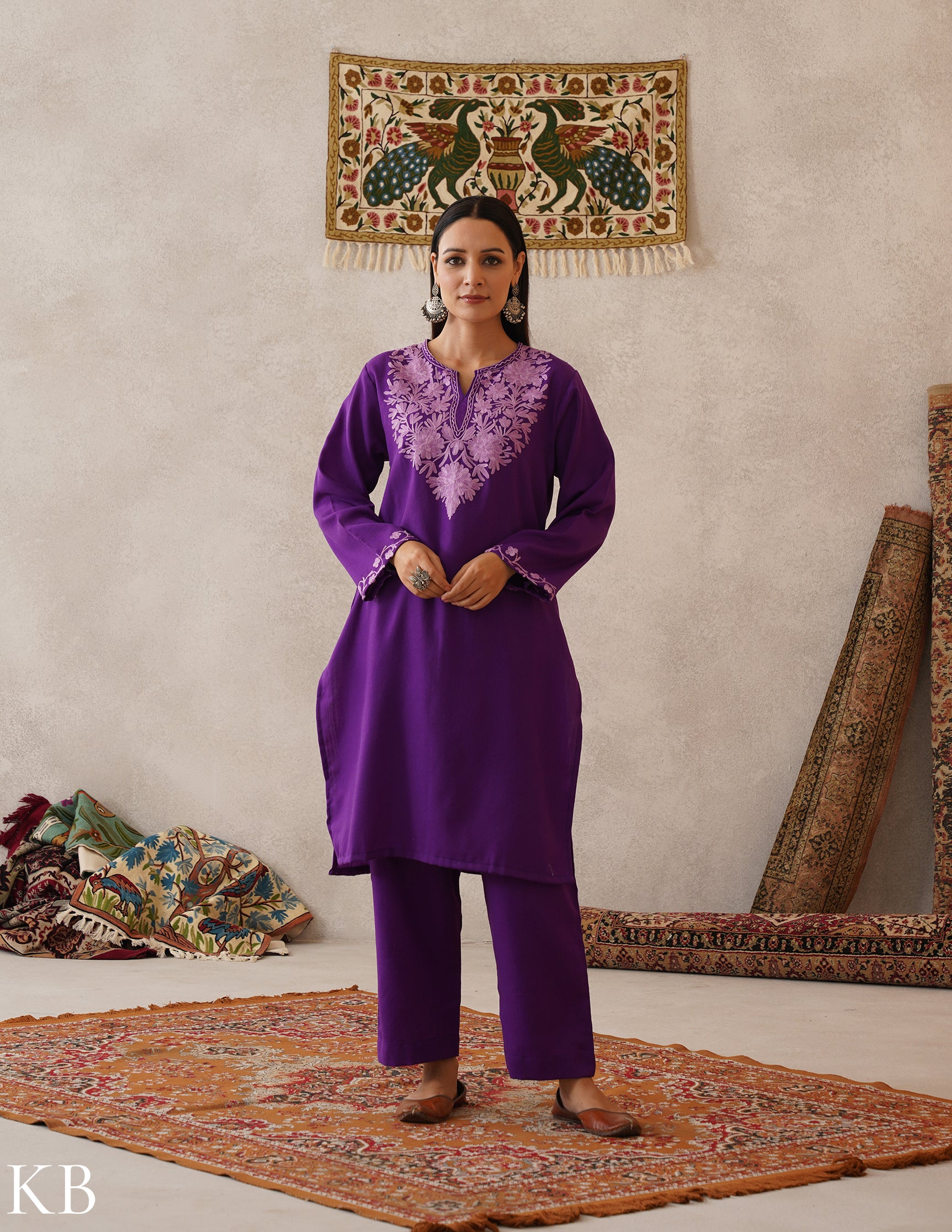 meHER Royal Purple Kashmiri Aari Woollen Co-ord Set - Kashmir Box