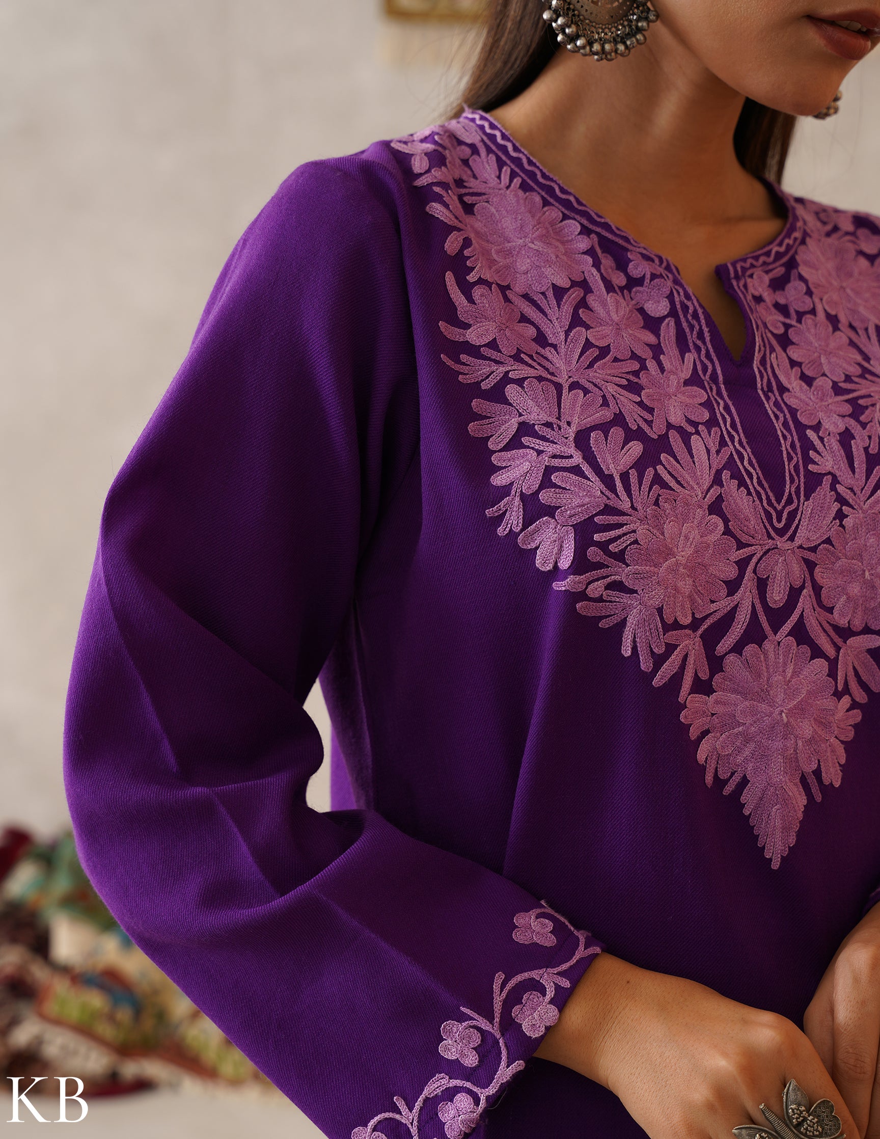 meHER Royal Purple Kashmiri Aari Woollen Co-ord Set - Kashmir Box