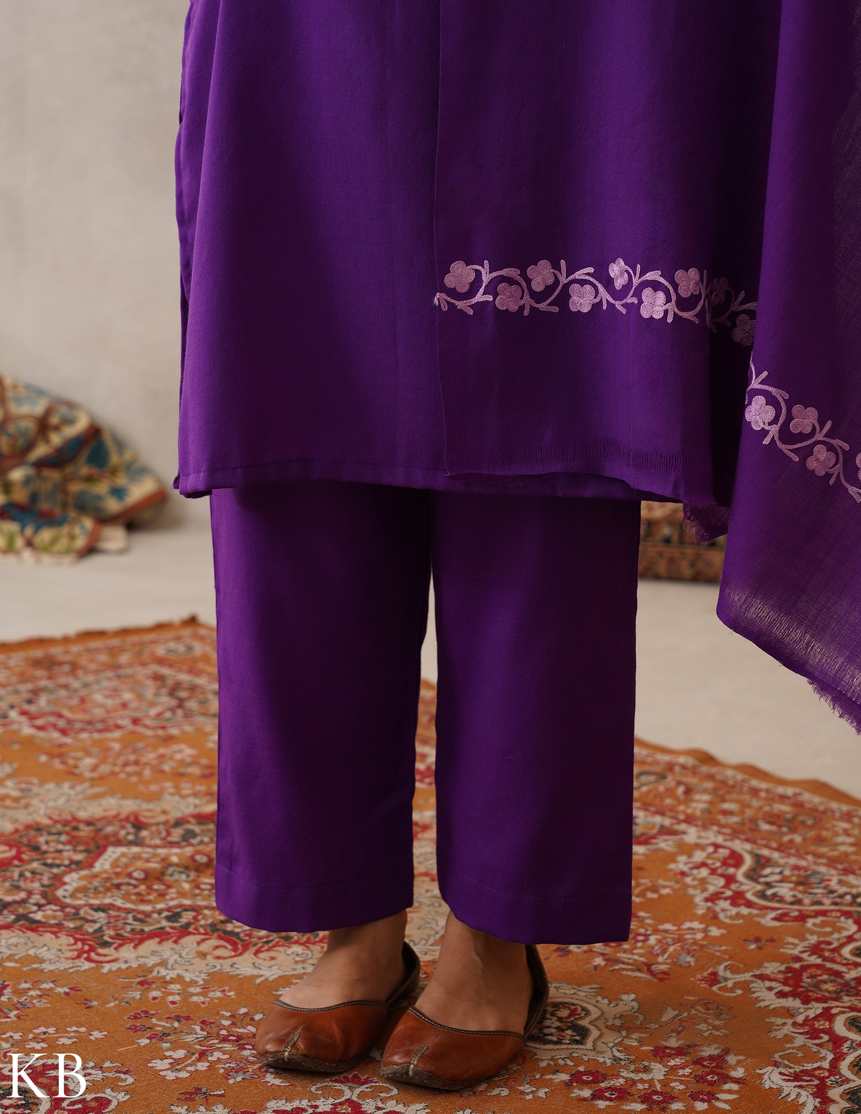 meHER Royal Purple Kashmiri Aari Woollen Co-ord Set - Kashmir Box