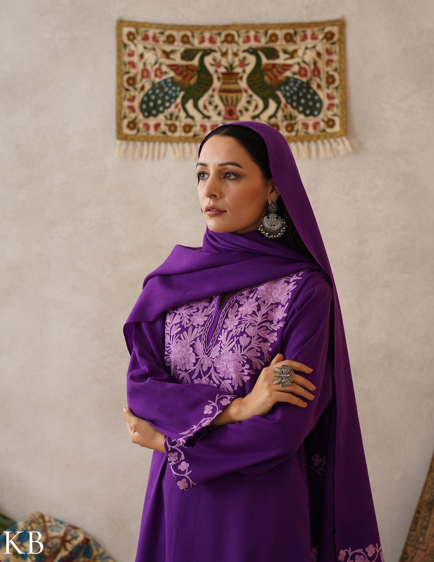 meHER Royal Purple Kashmiri Aari Woollen Co-ord Set - Kashmir Box