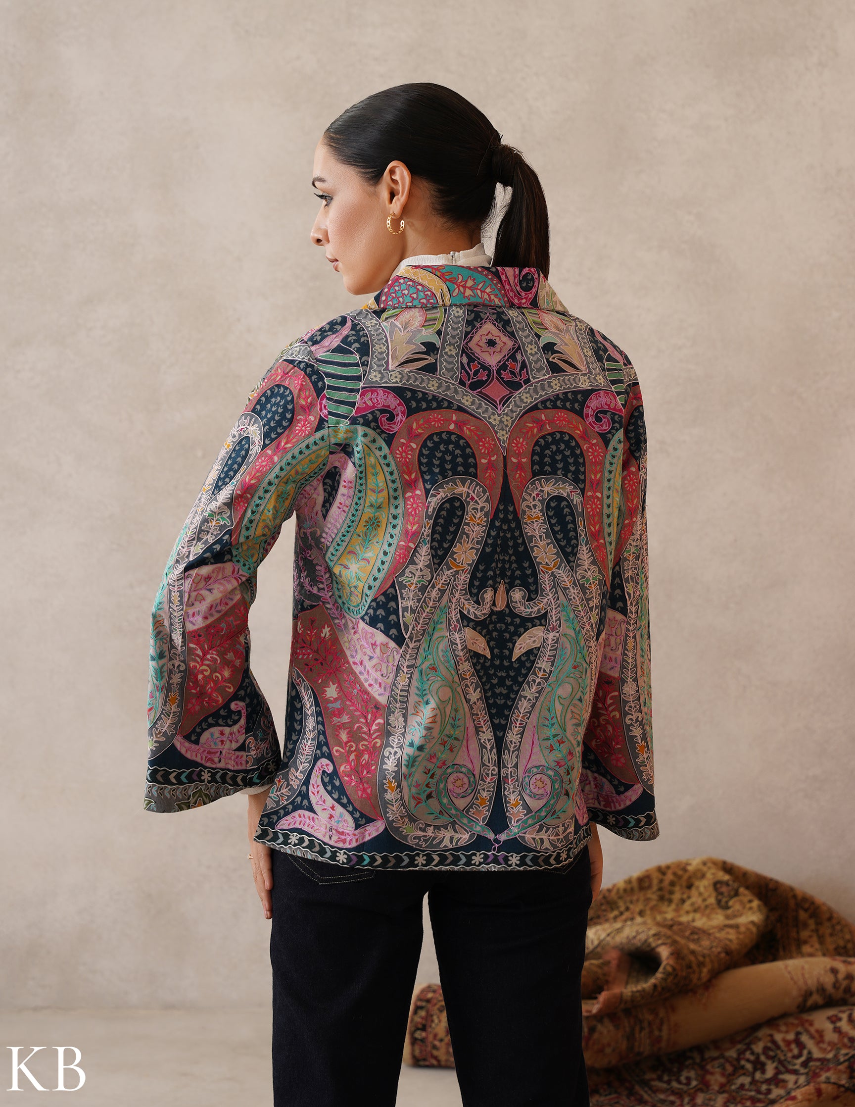 Nayaab Multicolour Kalamkari Print Sozni Outlined Fine Wool Blazer - Kashmir Box