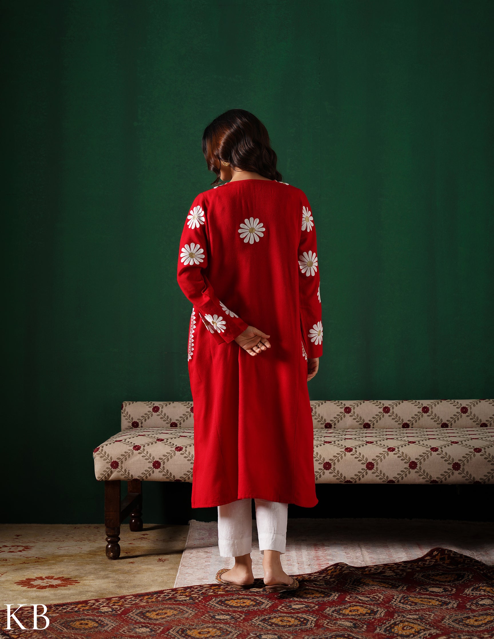 Kashmiri White Aari & Silver Zari Embroidered Woollen Phiran – Maroon | Timeless Winter Wear - Kashmir Box
