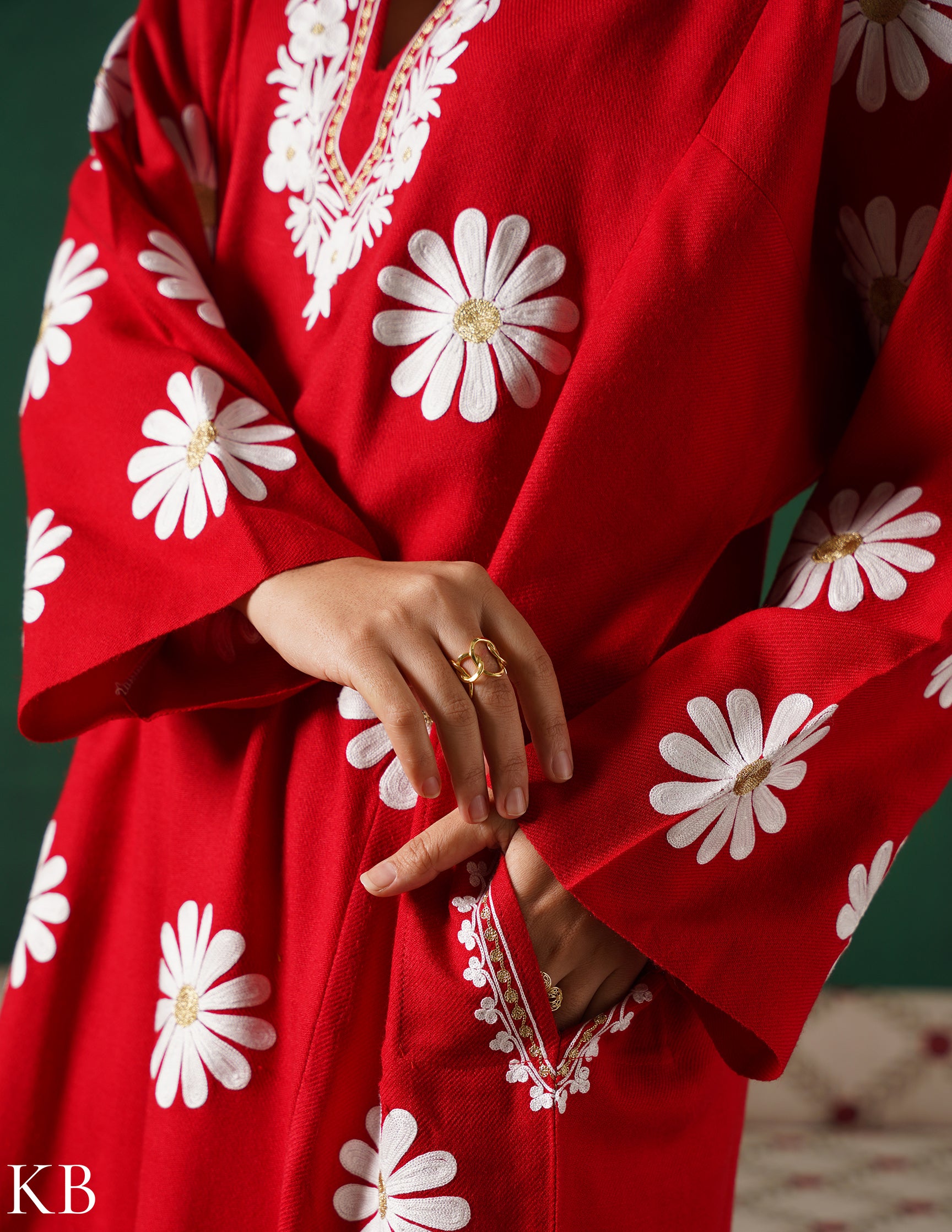 Kashmiri White Aari & Silver Zari Embroidered Woollen Phiran – Maroon | Timeless Winter Wear - Kashmir Box