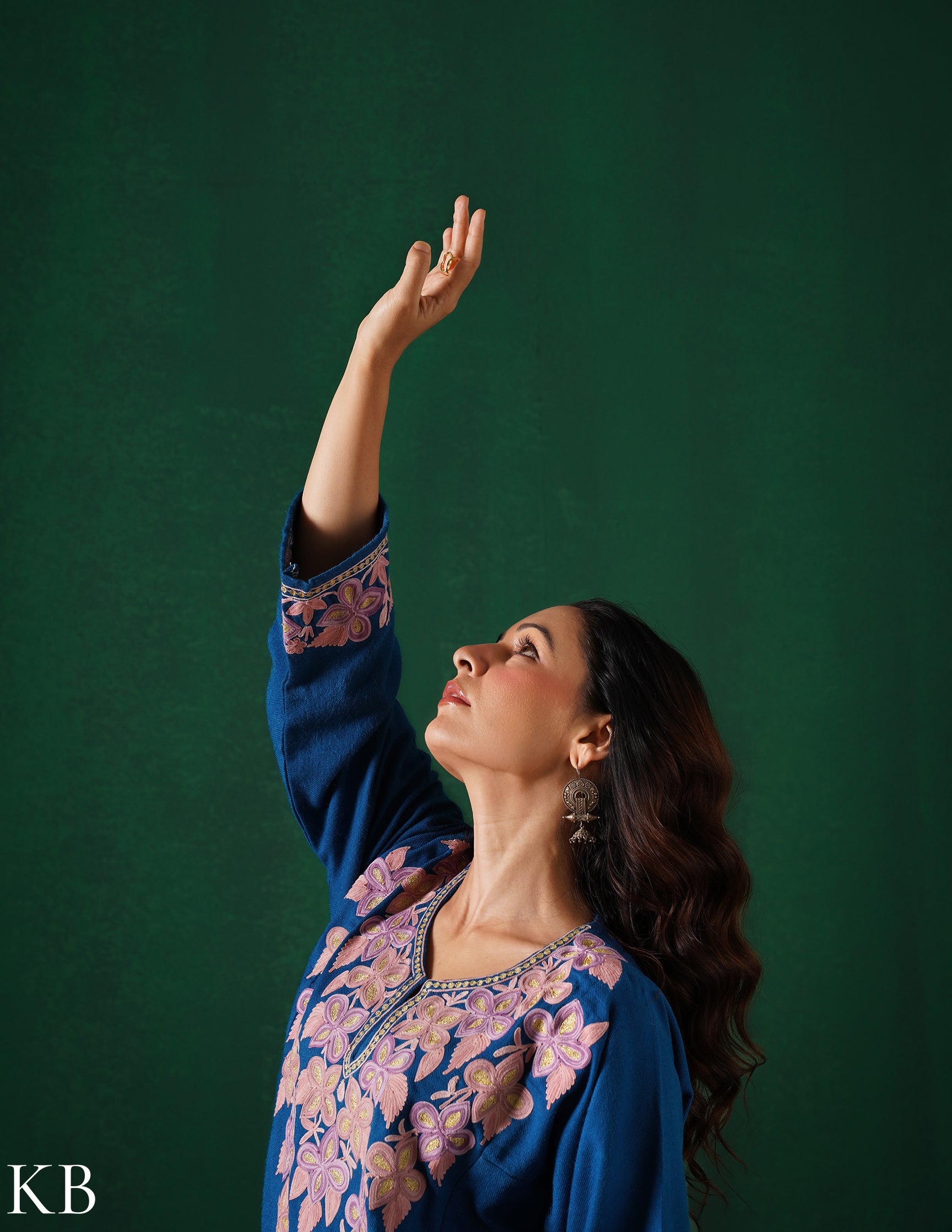 Kashmiri Aari & Zari Embroidered Woollen Phiran – Teal Blue | Handcrafted Heritage - Kashmir Box