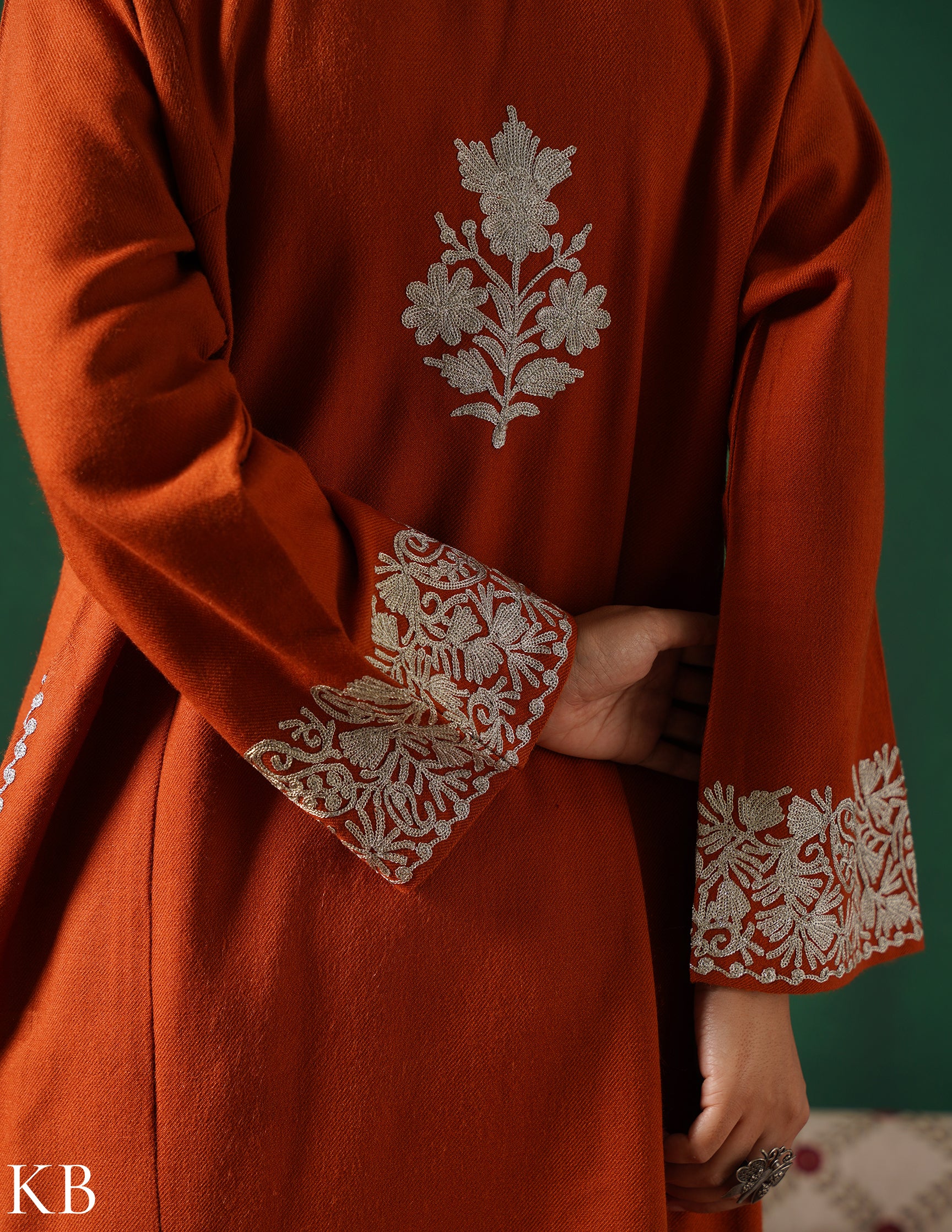 Rang-e-Khizan Rust Paisley Zari Phiran - Kashmir Box