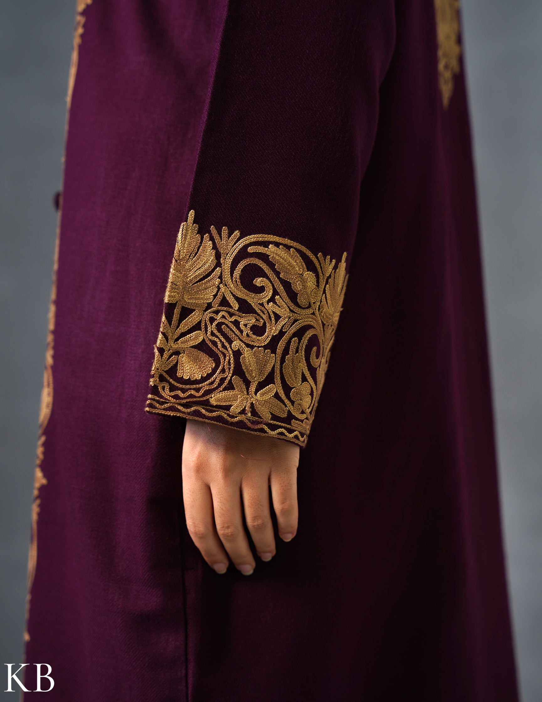 Nayaab Kashmiri Aari Embroidered Winter Jacket – Wine | Festive Wear - Kashmir Box