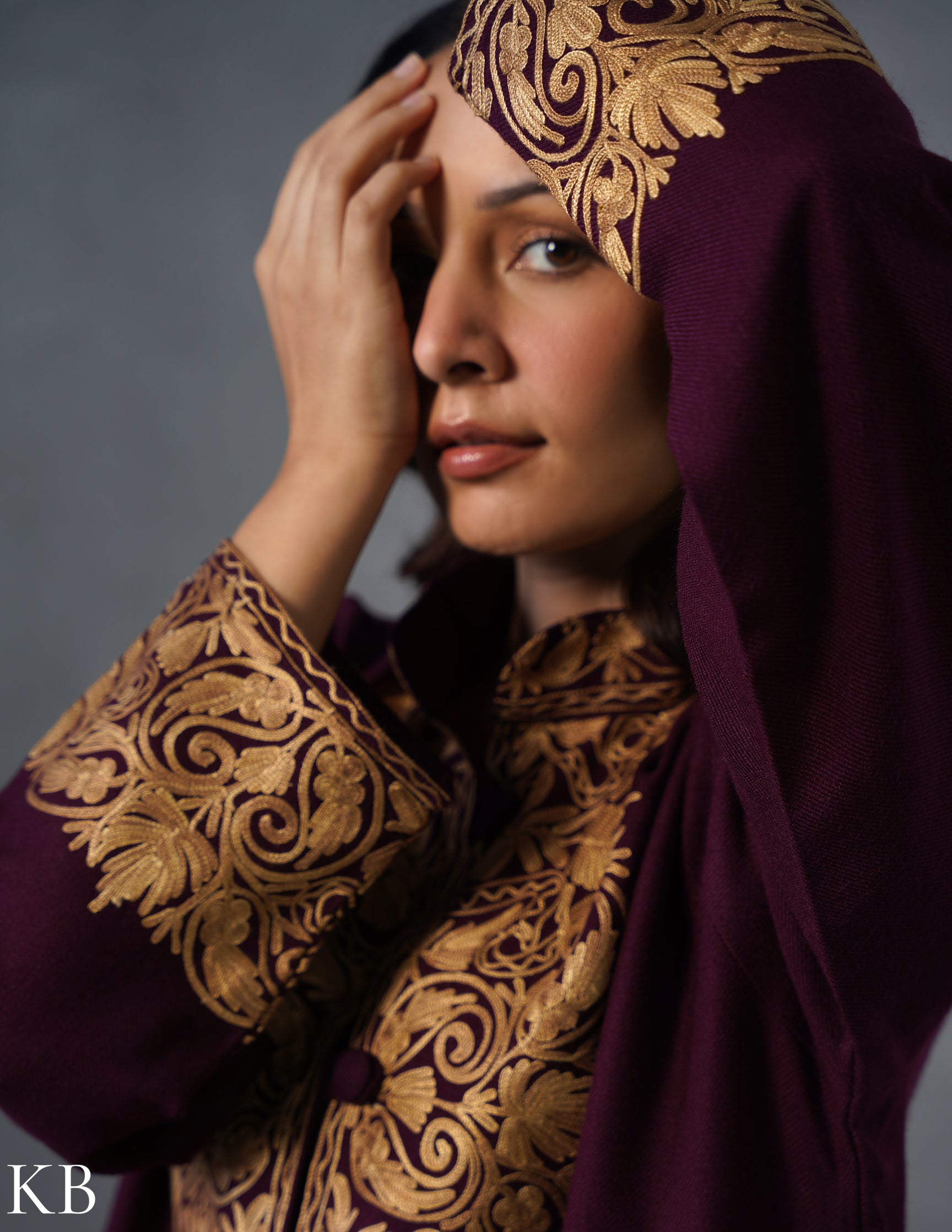 Nayaab Kashmiri Aari Embroidered Winter Jacket – Wine | Festive Wear - Kashmir Box