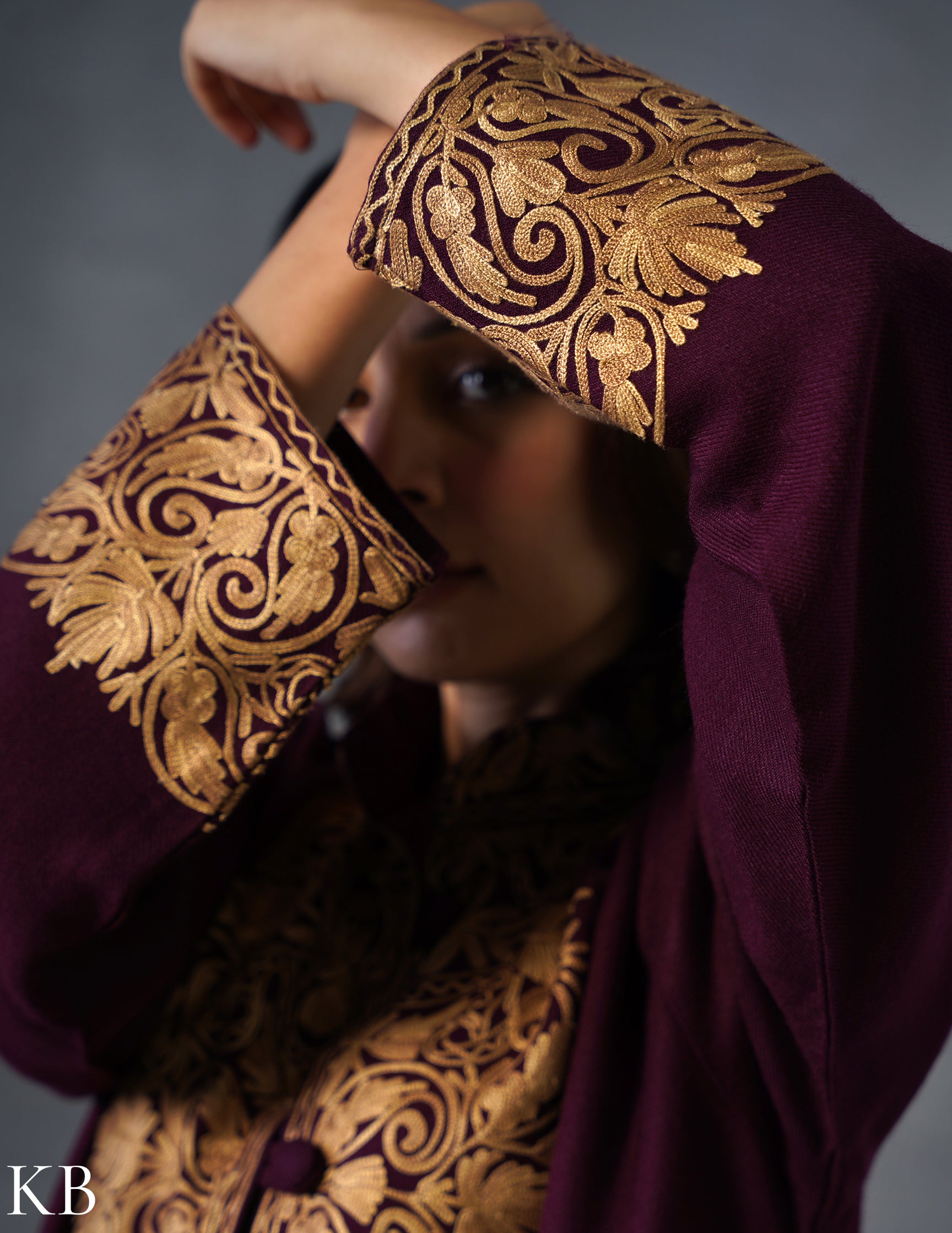 Nayaab Kashmiri Aari Embroidered Winter Jacket – Wine | Festive Wear - Kashmir Box