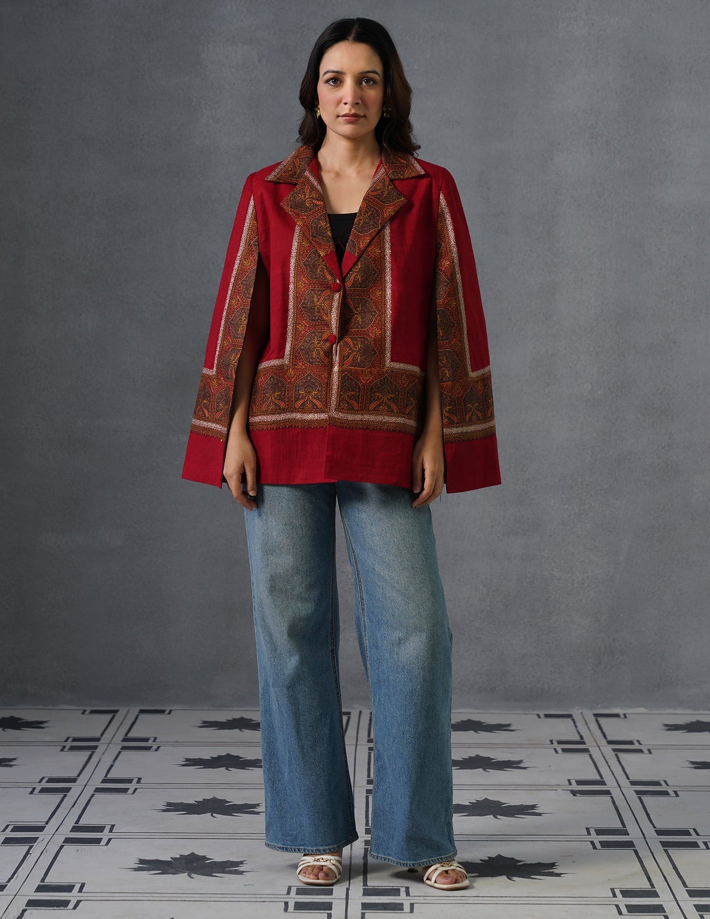 Nayaab Kashmiri Sozni Embroidered Woollen Jacket – Maroon - Kashmir Box