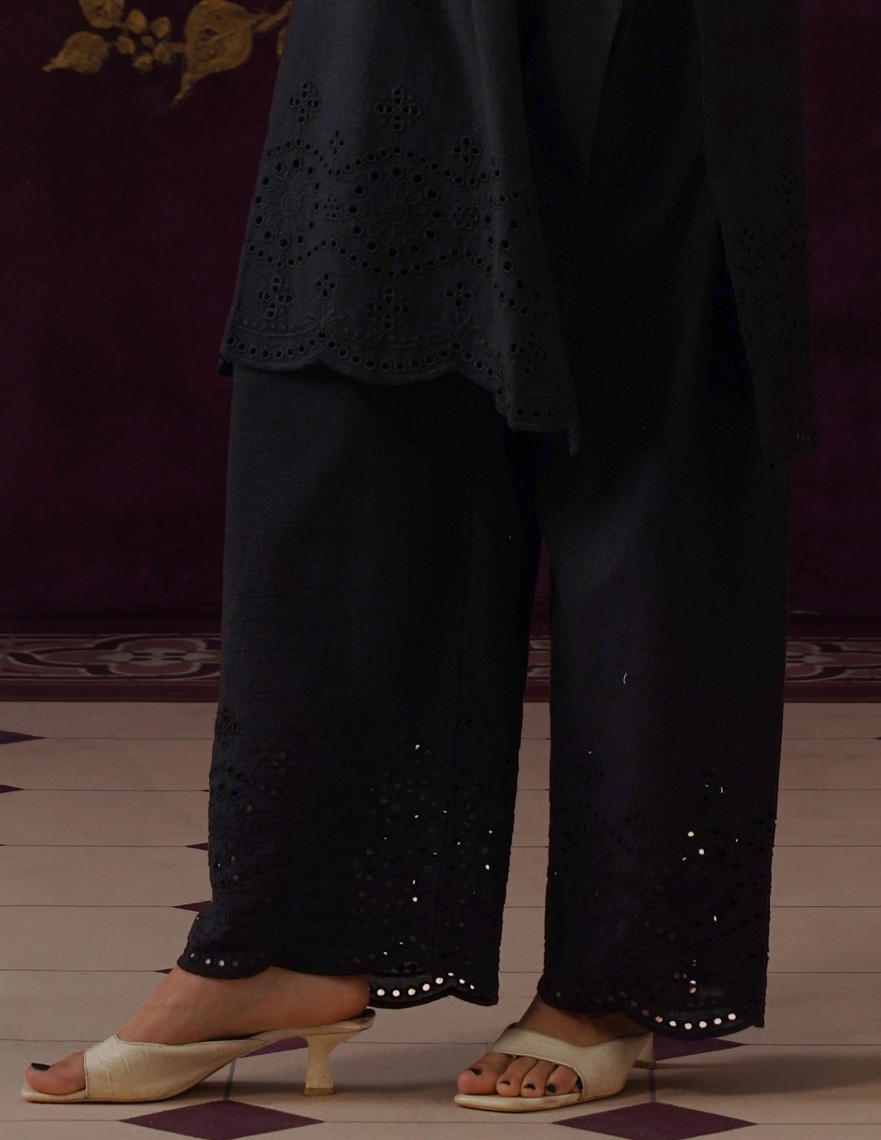 Black Schiffli & Aari Embroidered Cambric Cotton Co-ord Set