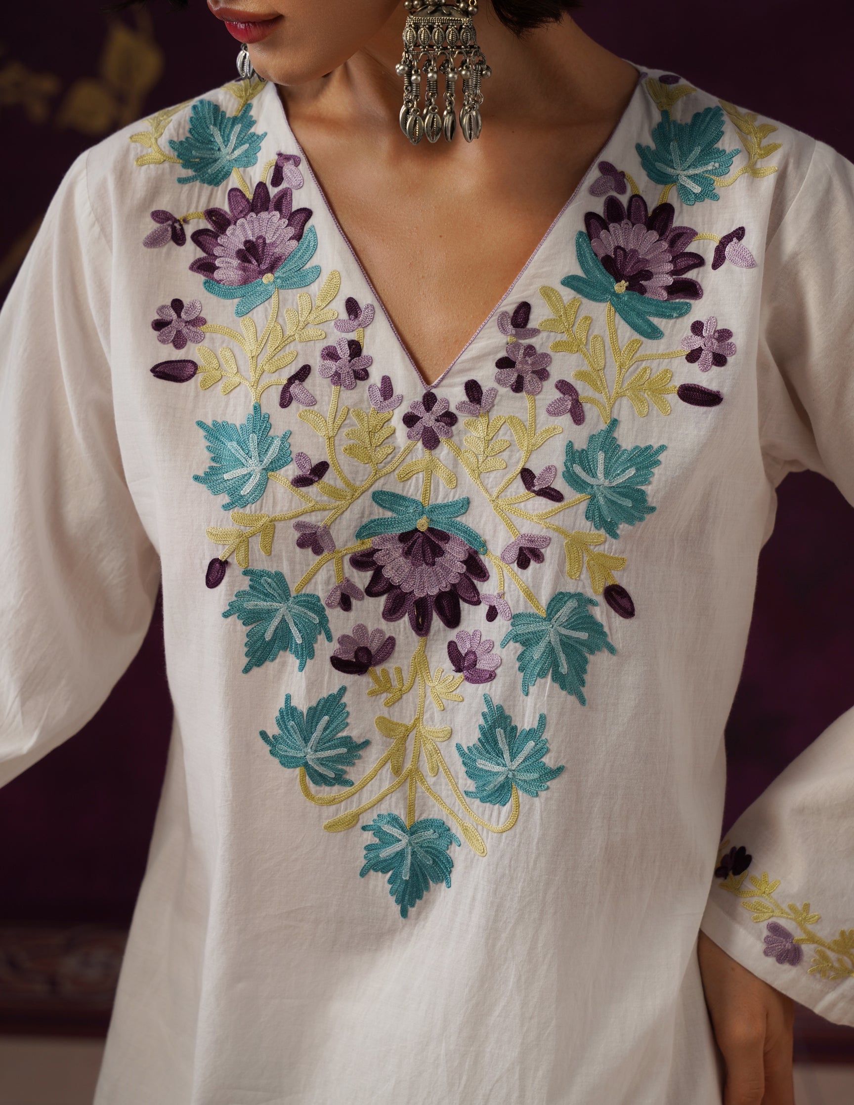 Off-White Schiffli & Aari Embroidered Cambric Cotton Co-ord Set