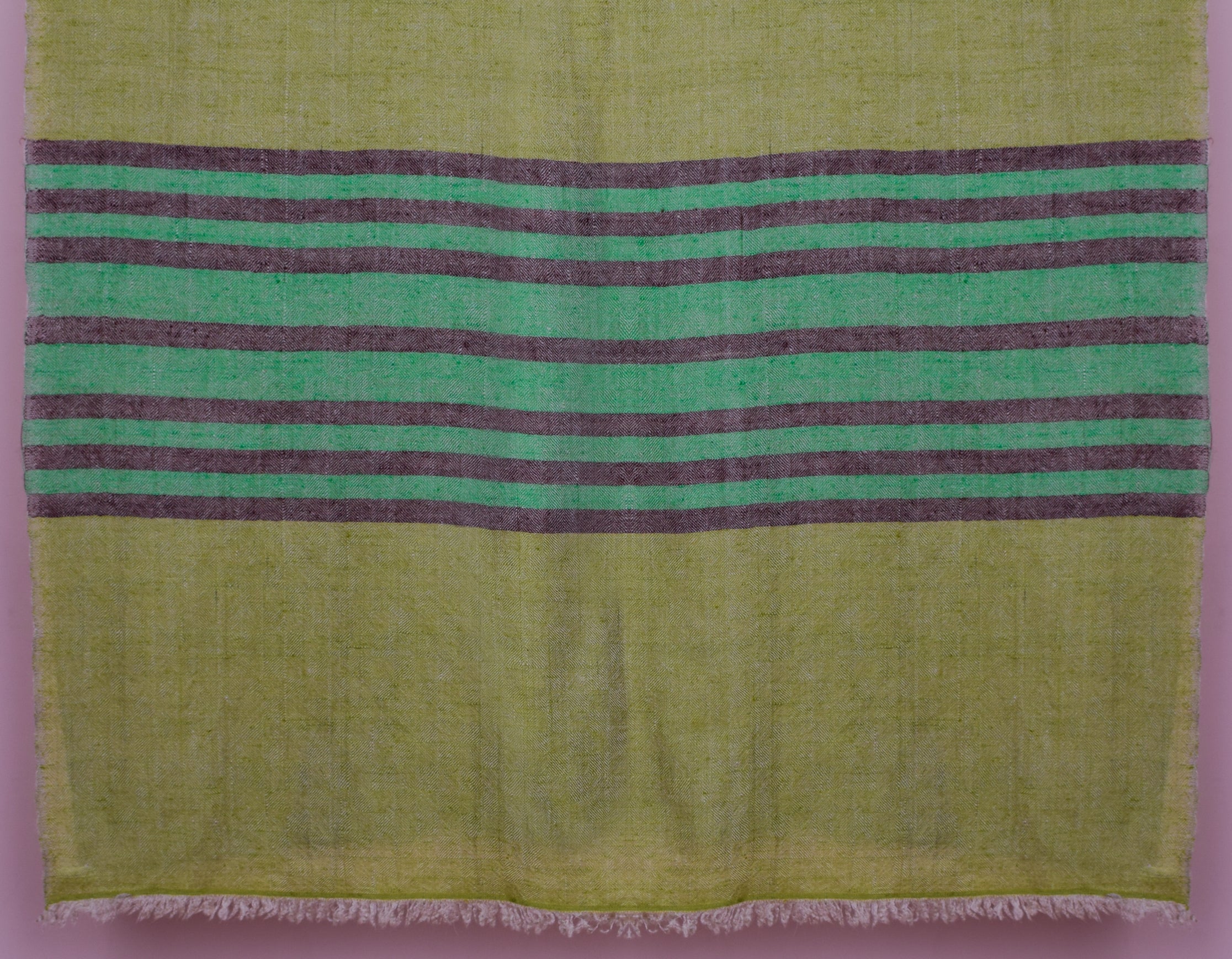 Green Handwoven One side Stripes Cashmere Pashmina Stole - Kashmir Box