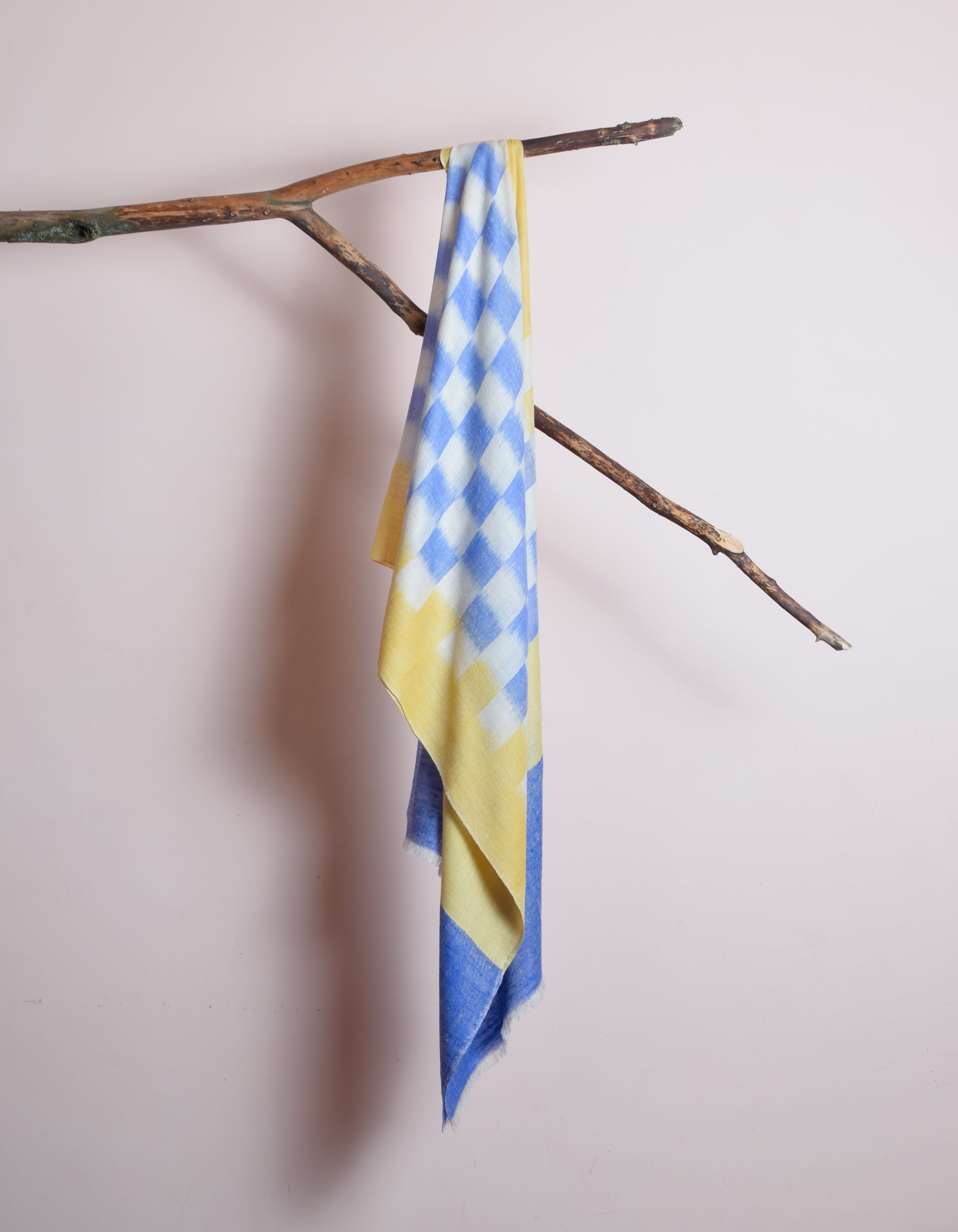 Handwoven Check Ikat Pattern Cashmere Pashmina Stole - Kashmir Box