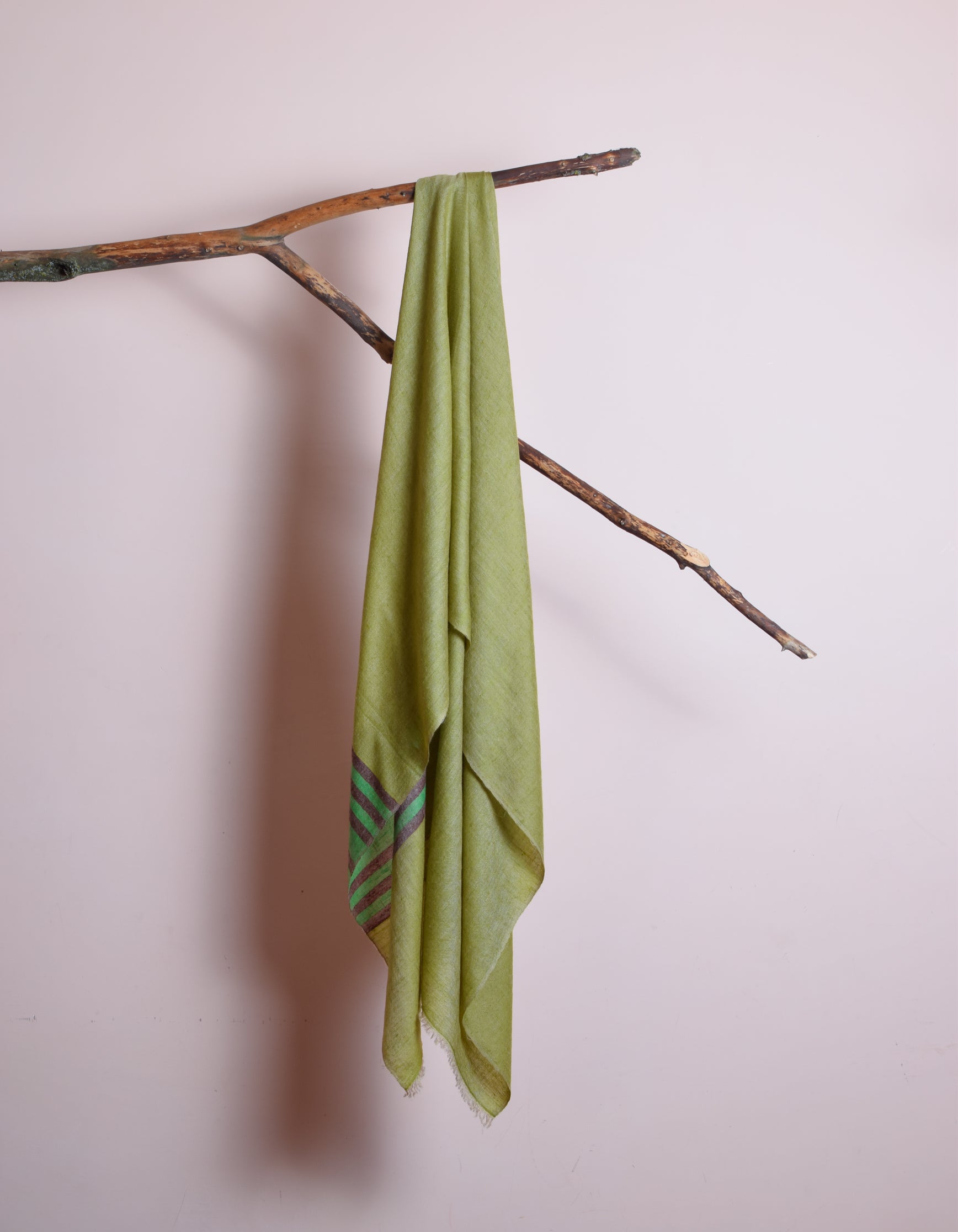 Green Handwoven One side Stripes Cashmere Pashmina Stole - Kashmir Box