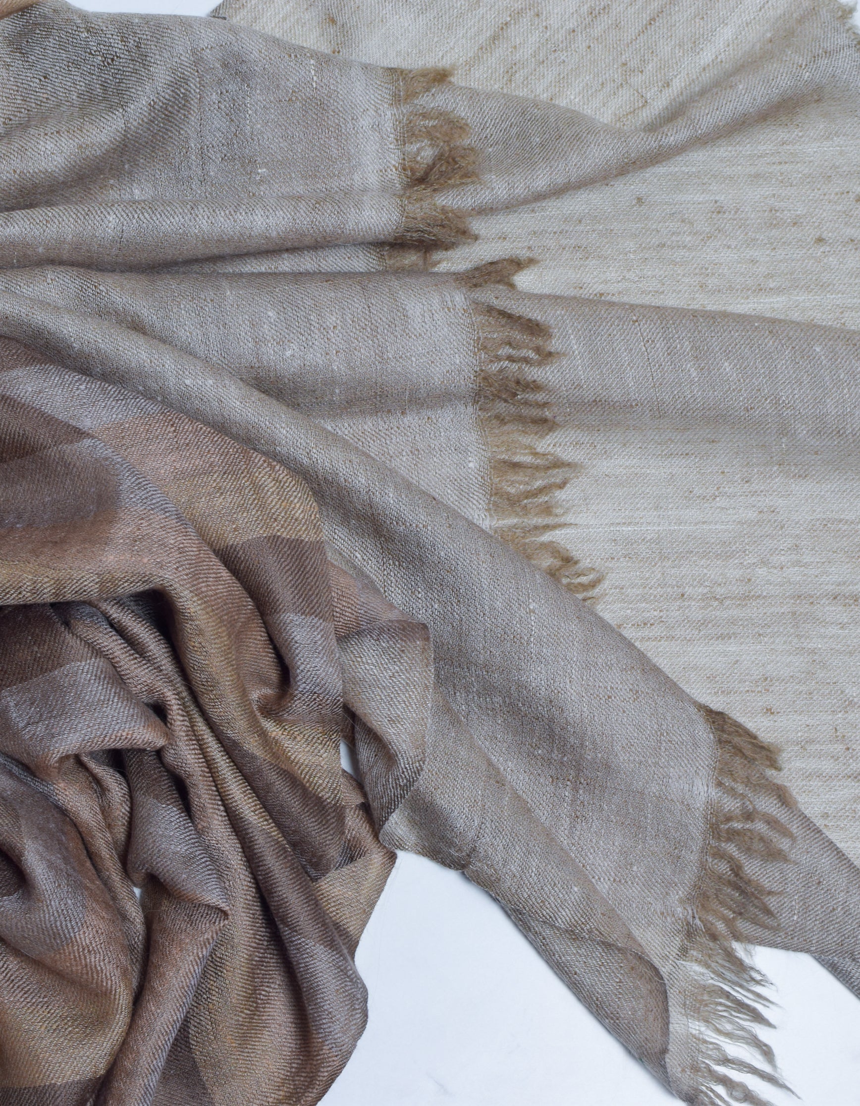 Olive Grey Striped Handwoven Cashmere Pashmina Stole - Kashmir Box