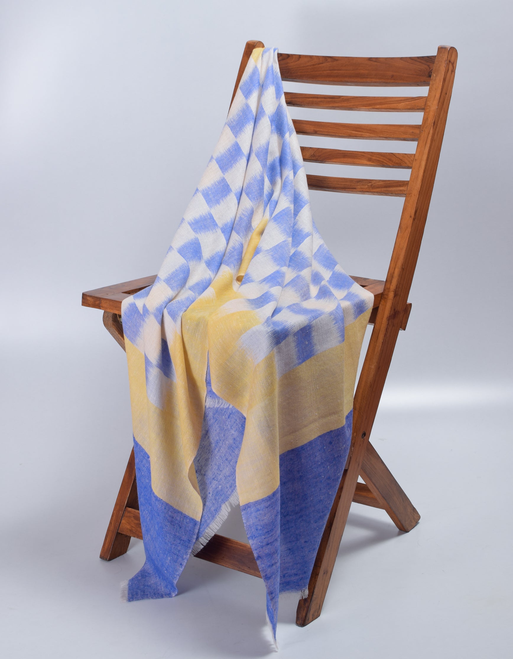 Handwoven Check Ikat Pattern Cashmere Pashmina Stole - Kashmir Box