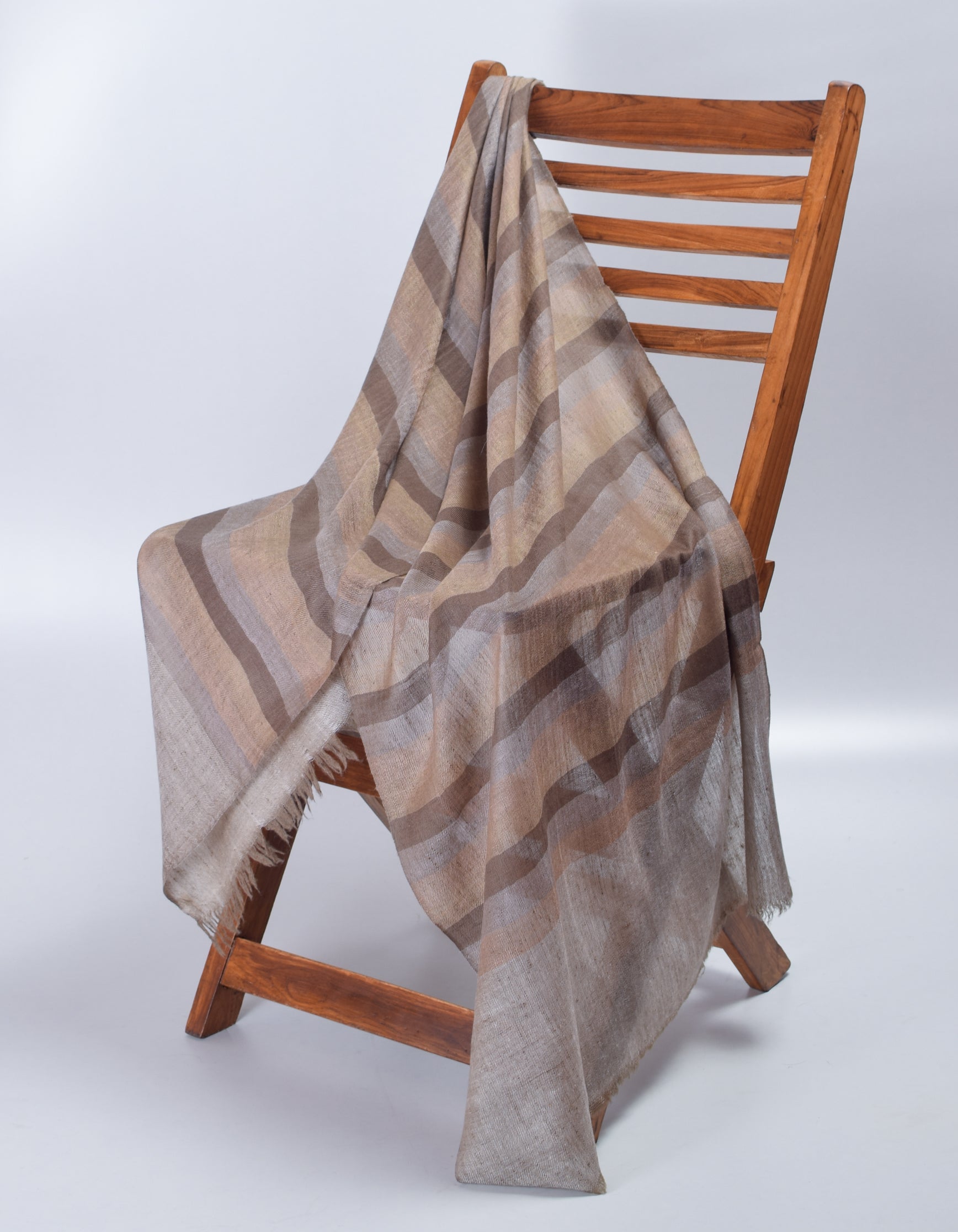 Olive Grey Striped Handwoven Cashmere Pashmina Stole - Kashmir Box