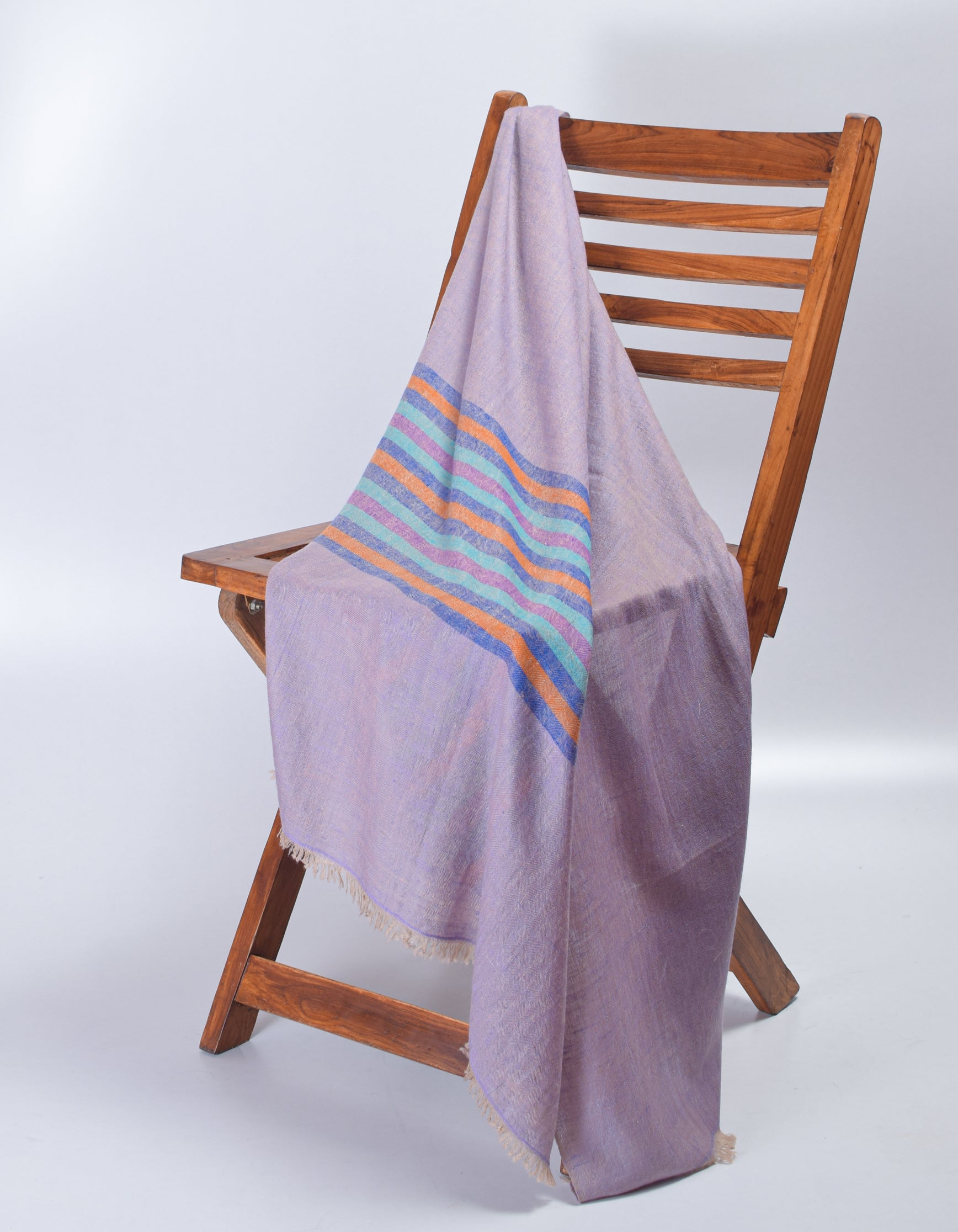 Pastel Handwoven One side Stripes Cashmere Pashmina Stole - Kashmir Box