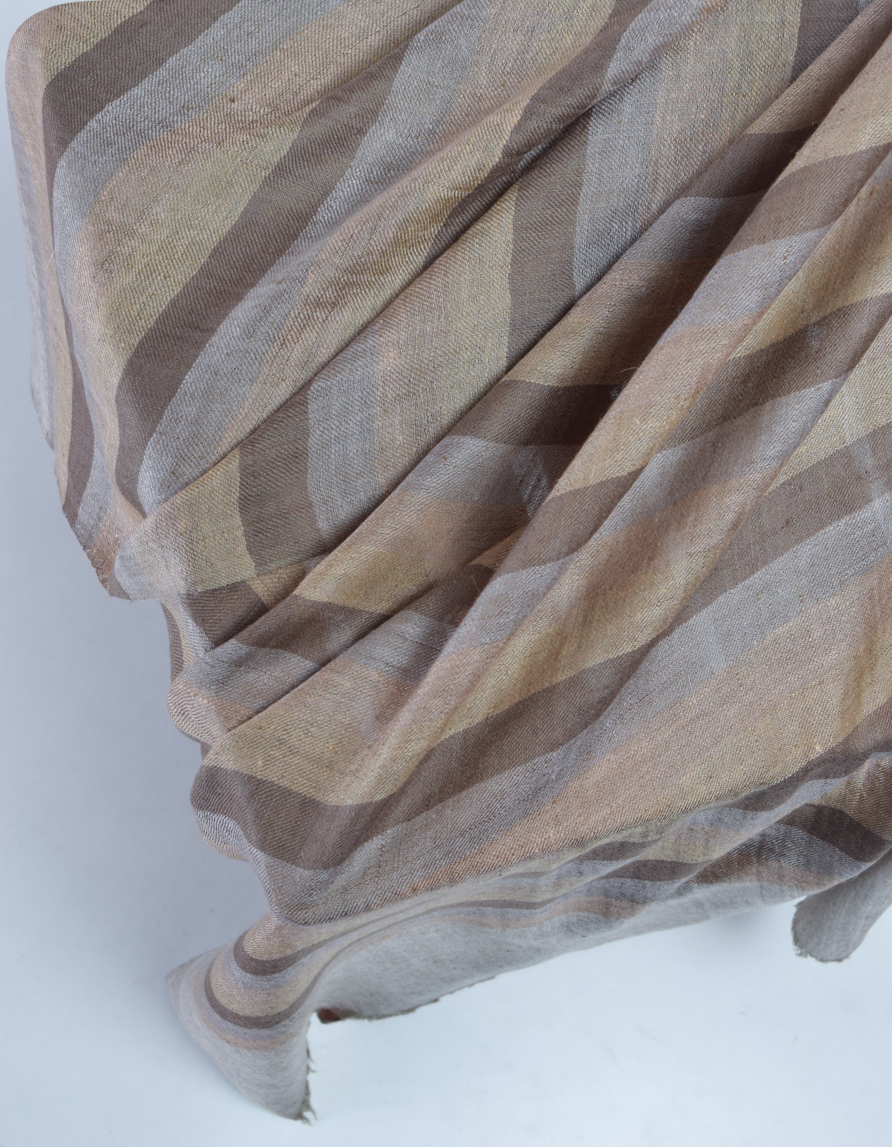 Olive Grey Striped Handwoven Cashmere Pashmina Stole - Kashmir Box