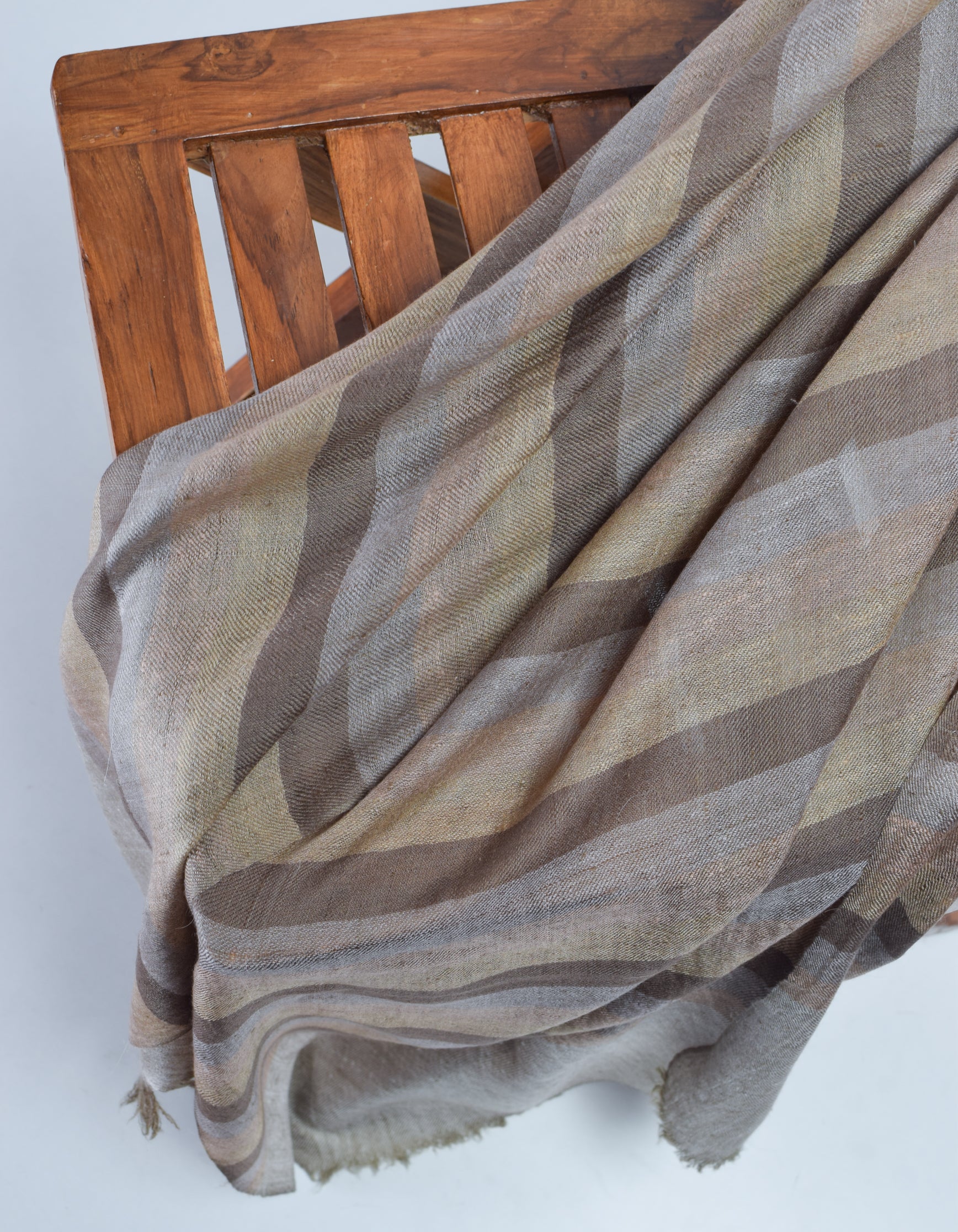 Olive Grey Striped Handwoven Cashmere Pashmina Stole - Kashmir Box