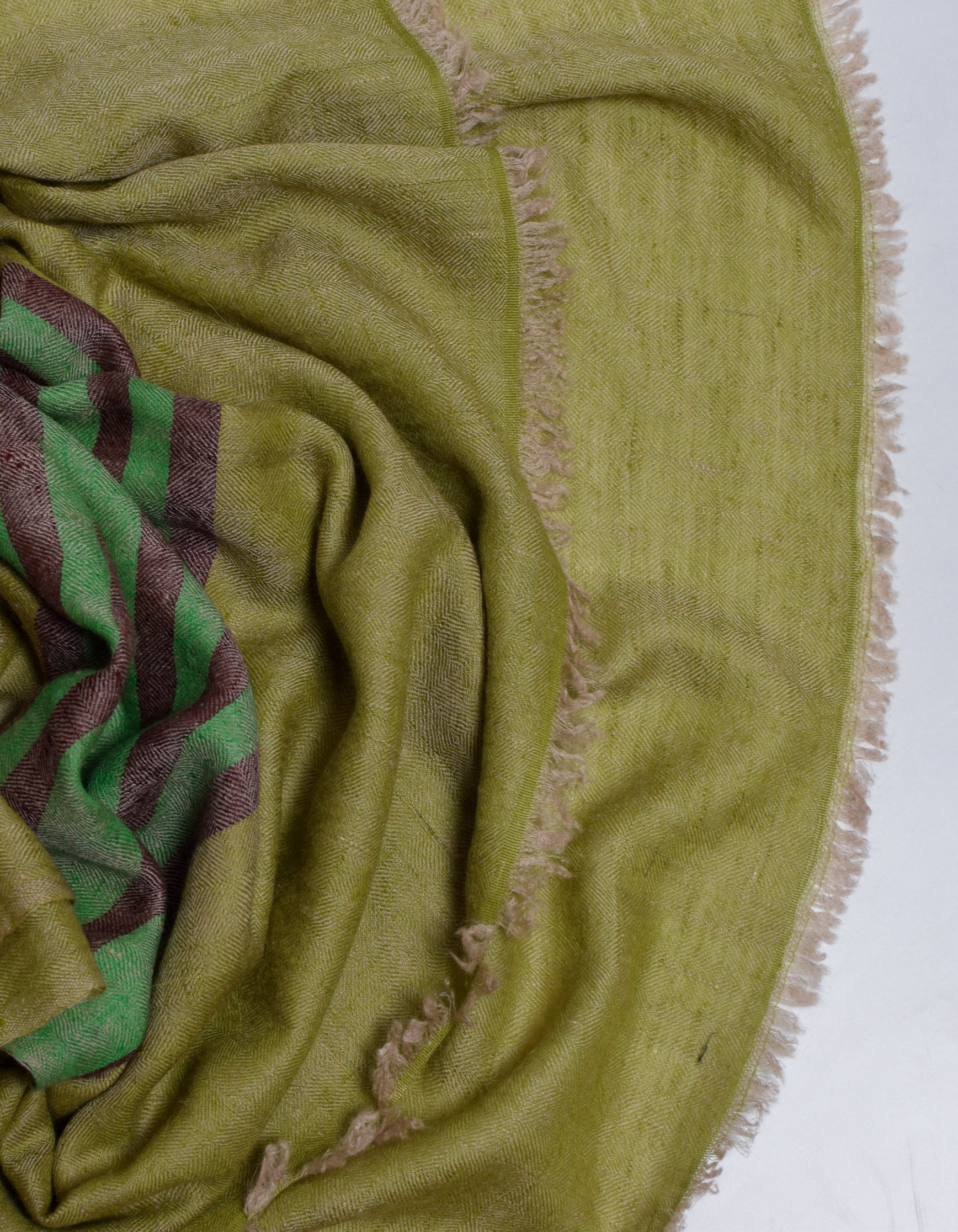 Green Handwoven One side Stripes Cashmere Pashmina Stole - Kashmir Box