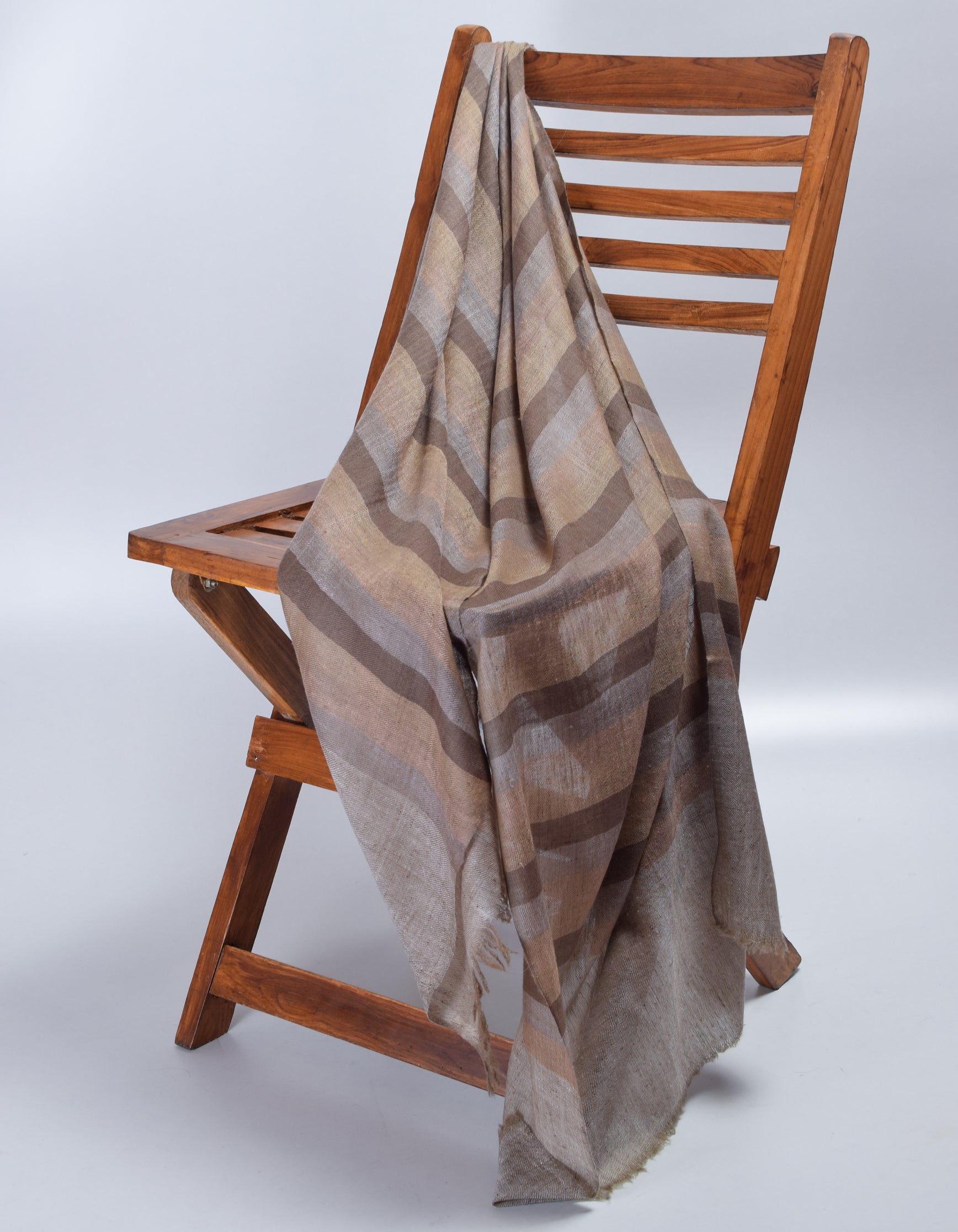Olive Grey Striped Handwoven Cashmere Pashmina Stole - Kashmir Box